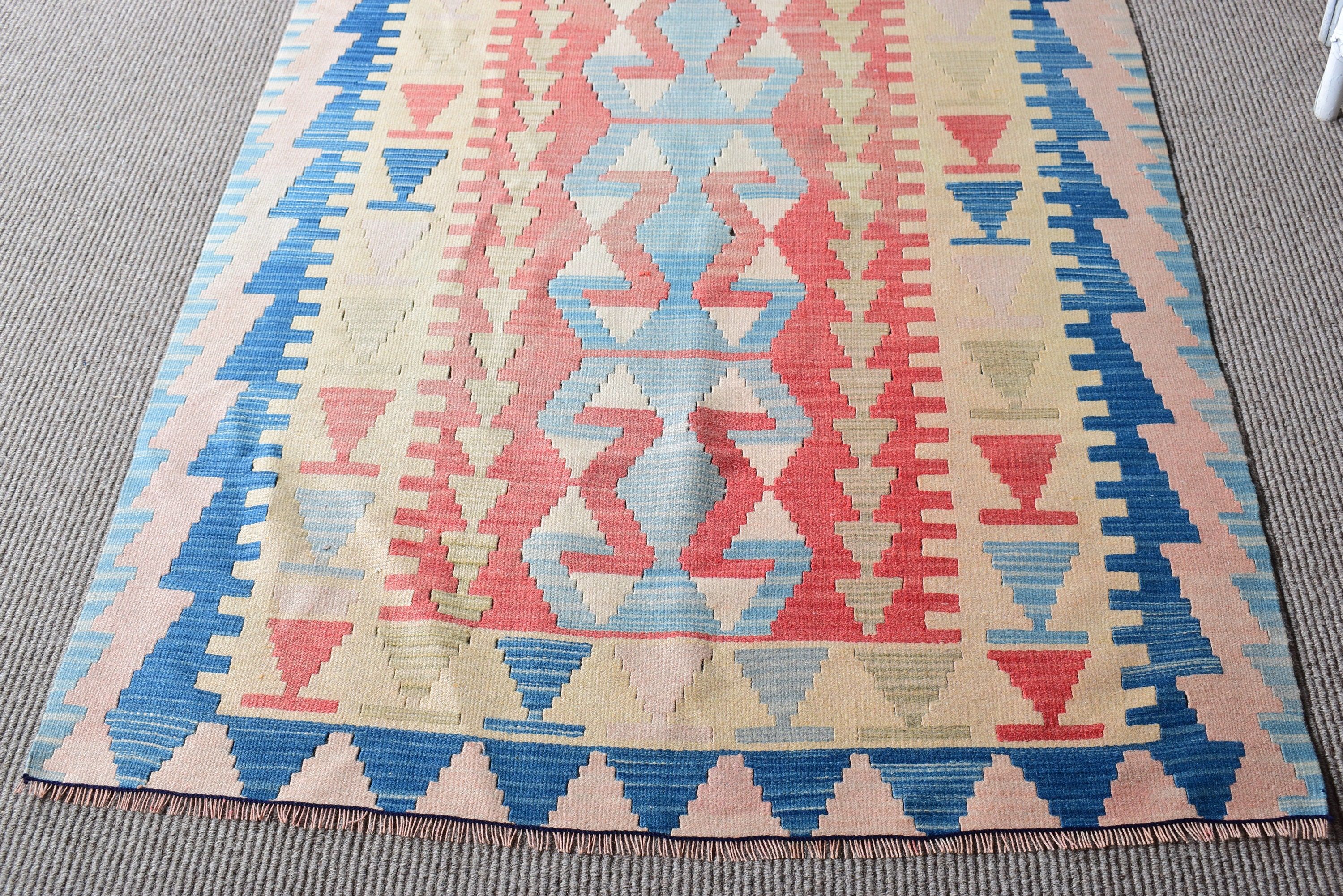 Geometric Rug, Kilim, Turkish Rug, 3.6x5.3 ft Accent Rugs, Statement Rug, Orange Cool Rugs, Luxury Rugs, Vintage Rugs, Decorative Rugs