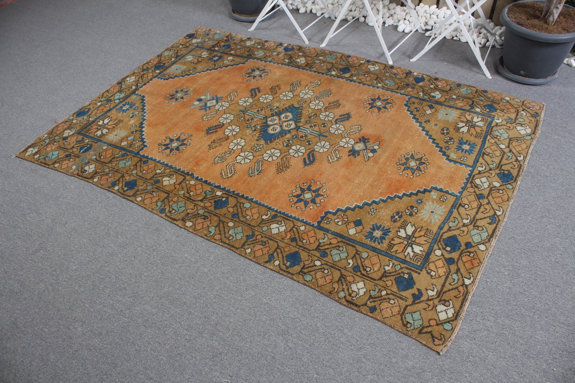 Eclectic Rug, Rugs for Nursery, Moroccan Rug, Indoor Rugs, Turkish Rug, Vintage Rugs, Anatolian Rug, Orange Floor Rug, 4.7x6.7 ft Area Rug