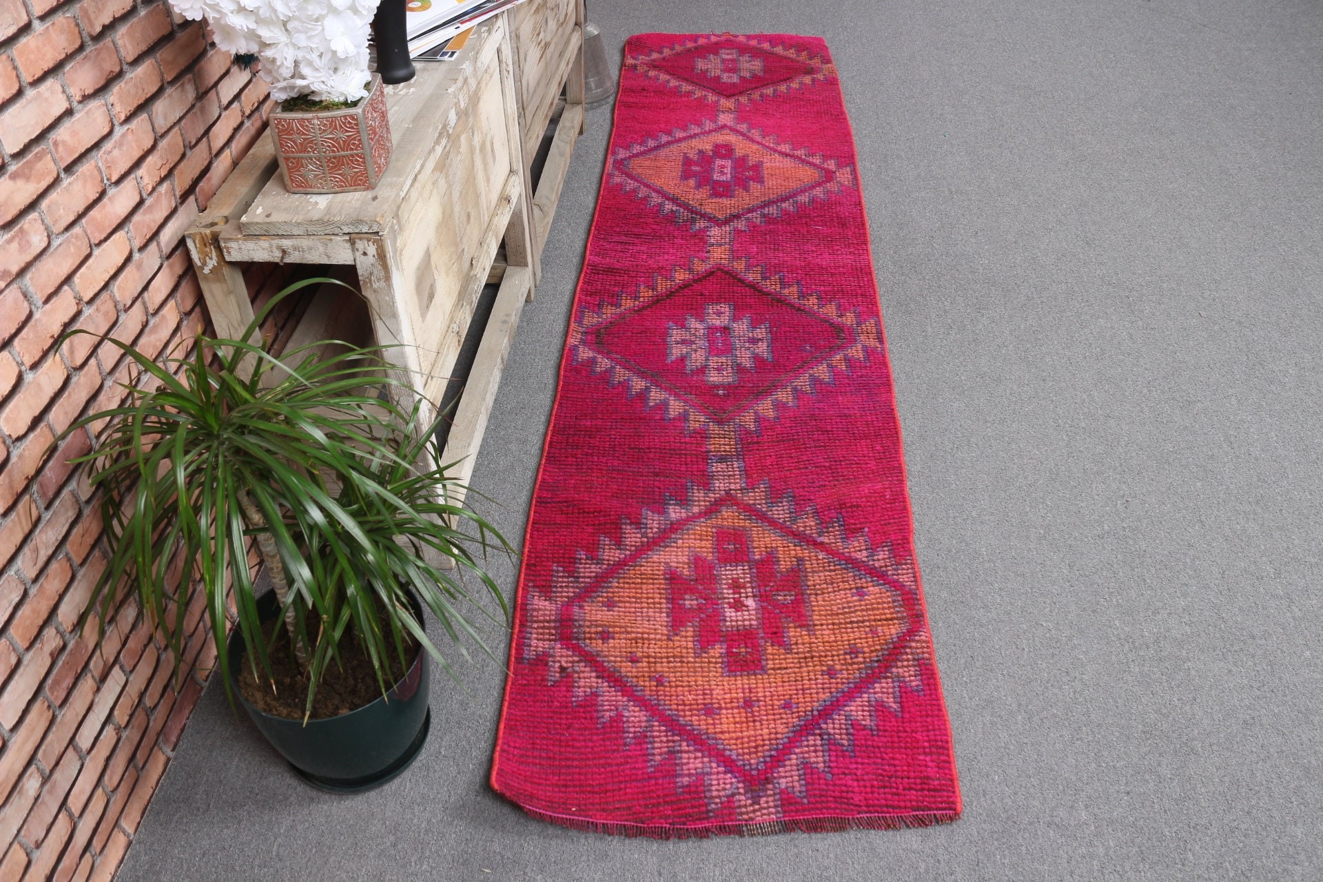 Floor Rug, Turkish Rug, Pink Antique Rug, Stair Rug, Vintage Rug, 2x8.8 ft Runner Rug, Rugs for Corridor, Corridor Rugs, Kitchen Rug