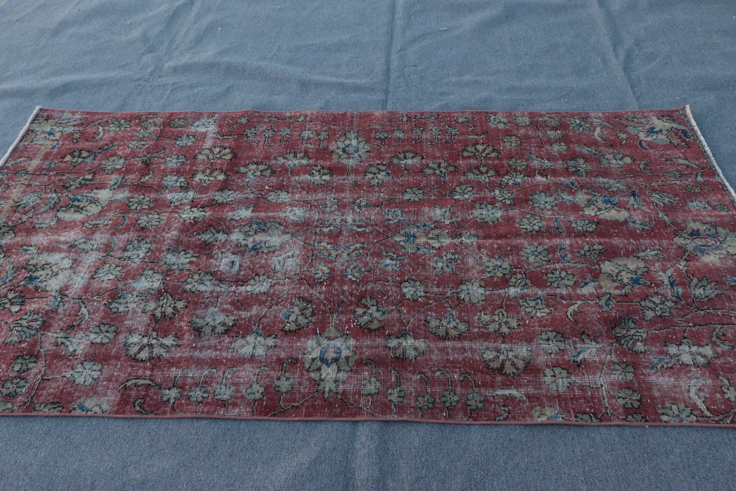 Kırmızı Fas Halısı, Yer Halıları, Yatak Odası Halısı, Vintage Halı, Oturma Odası Halıları, Ev Dekorasyonu Halıları, Yün Halıları, Türk Halıları, 4.1x8 ft Alan Halıları