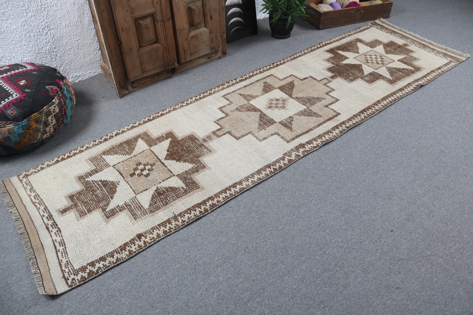 Vintage Halı, 2.7x10 ft Runner Halıları, Bej Lüks Halı, Dış Mekan Halısı, Türk Halısı, Ev Dekor Halıları, Merdiven Halıları, Antika Halılar, Mutfak Halıları