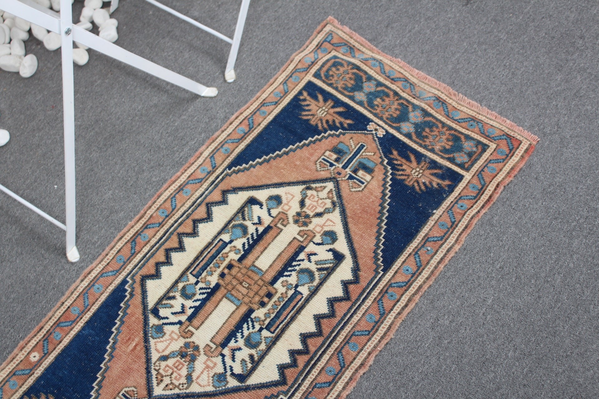 Giriş Halıları, Boho Halısı, Türk Halısı, Turuncu Ev Dekorasyonu Halısı, Vintage Halı, 1.7x3.8 ft Küçük Halı, Oushak Halısı, Ev Dekorasyonu Halıları, Banyo Halısı