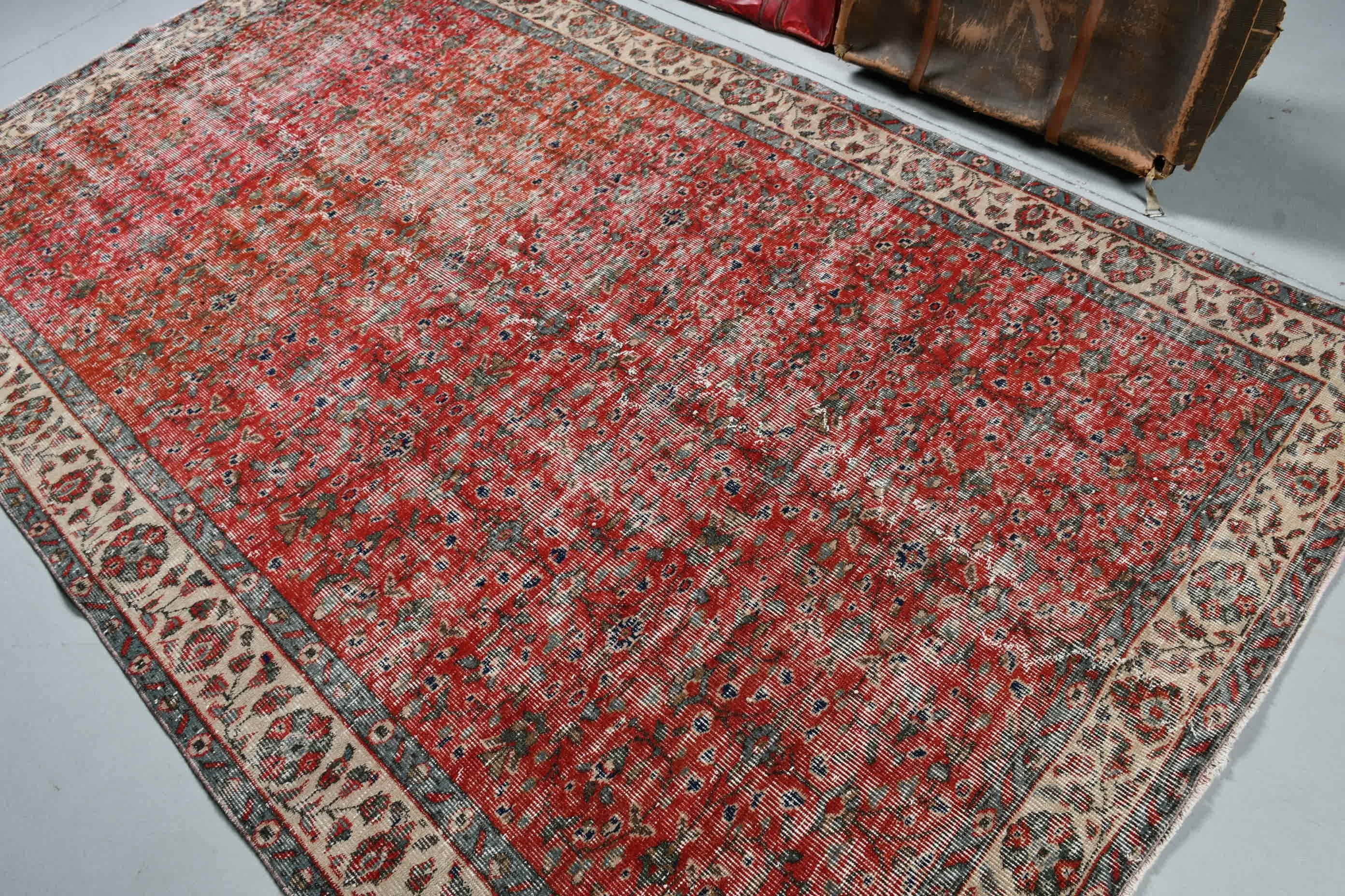 Red Bedroom Rug, Moroccan Rugs, Old Rug, Turkish Rug, Living Room Rugs, Kitchen Rugs, Dining Room Rugs, Vintage Rugs, 5.3x8.8 ft Large Rugs