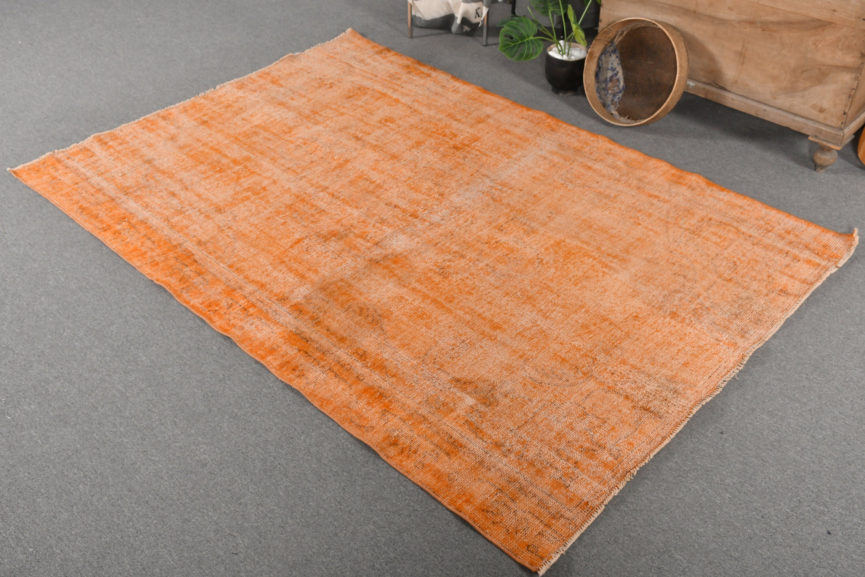 Dining Room Rug, Oushak Rug, Orange Cool Rugs, Hand Woven Rug, Vintage Rugs, Turkish Rug, 5.4x7.7 ft Large Rug, Salon Rugs