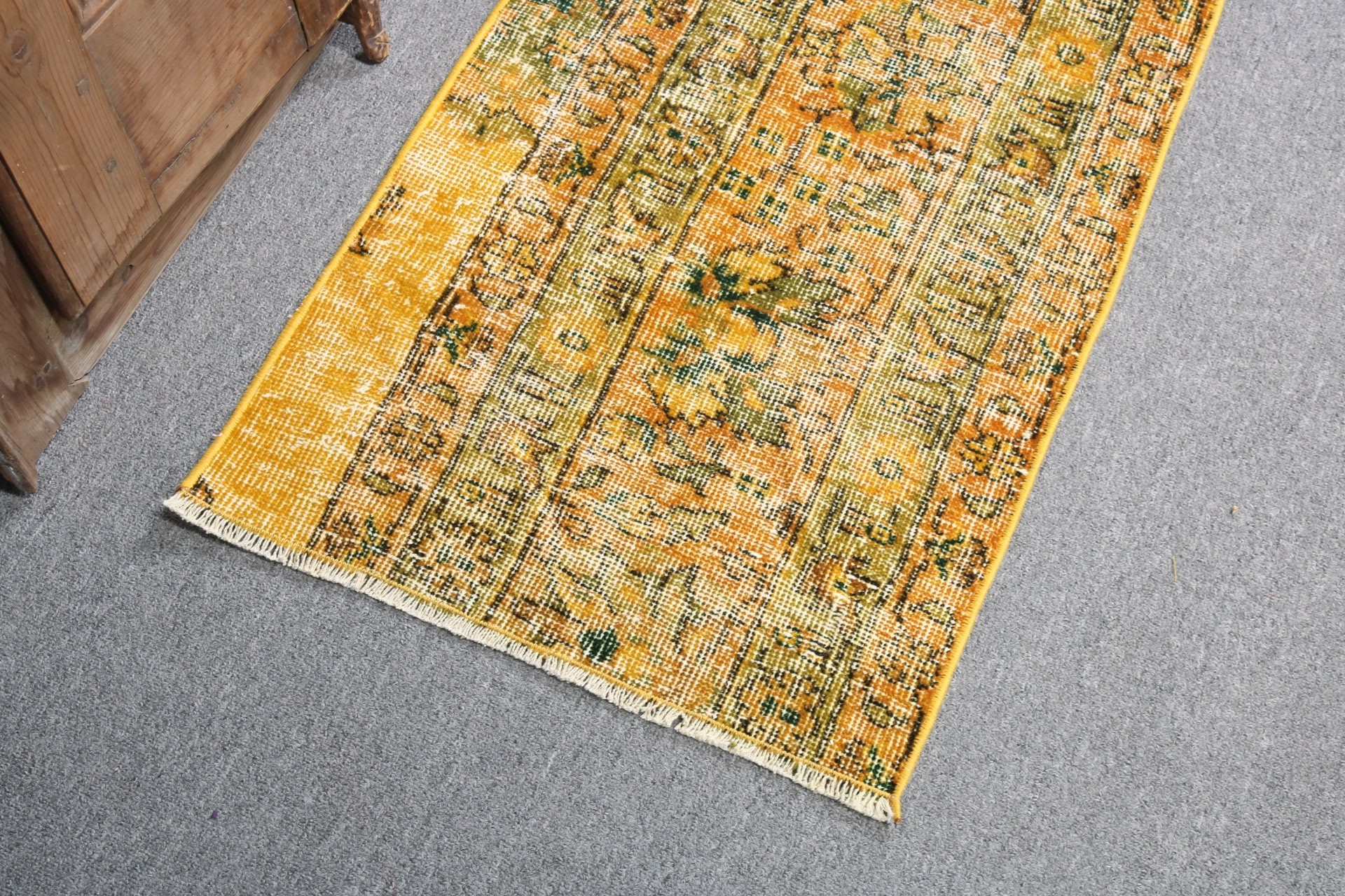 1.6x2.8 ft Small Rugs, Turkish Rug, Handwoven Rugs, Vintage Rug, Small Area Rug, Kitchen Rug, Yellow Cool Rugs, Ethnic Rug