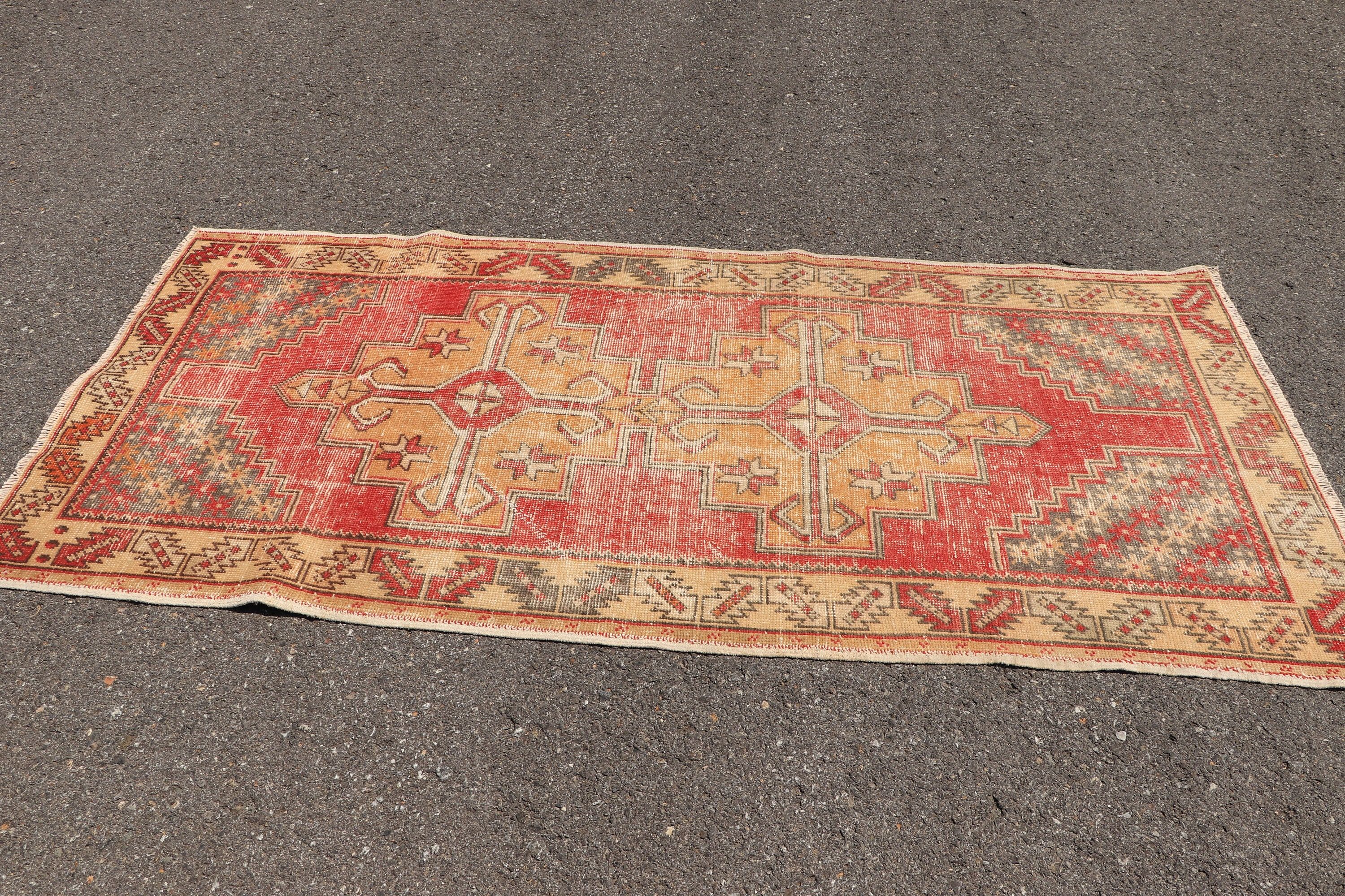 Antique Rug, Red Moroccan Rug, 3.6x7.5 ft Area Rug, Vintage Rugs, Floor Rug, Rugs for Kitchen, Muted Rugs, Turkish Rug, Living Room Rugs