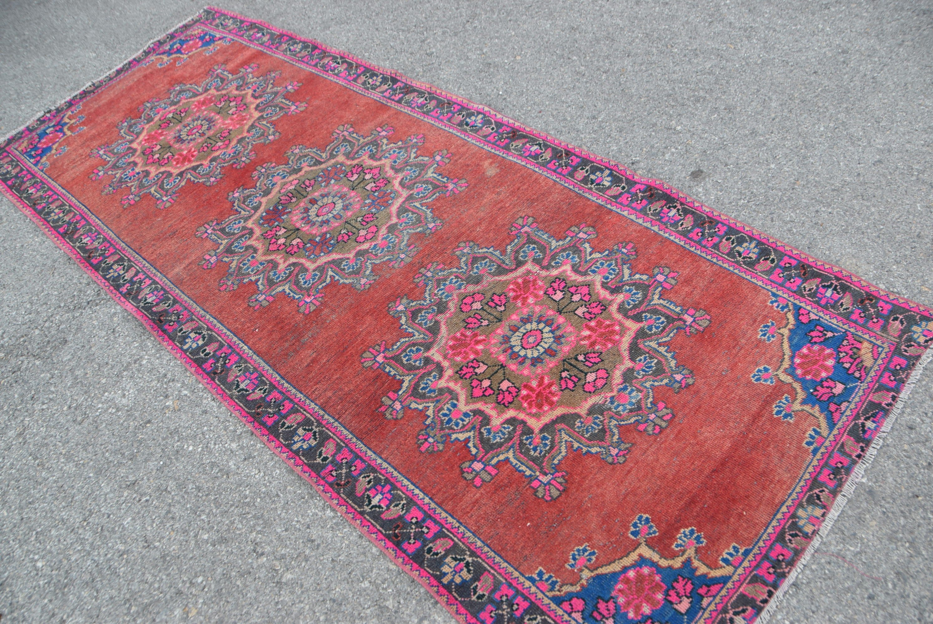 Hallway Rug, Distressed Rug, Kitchen Rug, Vintage Rug, Turkish Rugs, Red Floor Rugs, Anatolian Rug, 3.6x9.1 ft Runner Rugs, Home Decor Rug