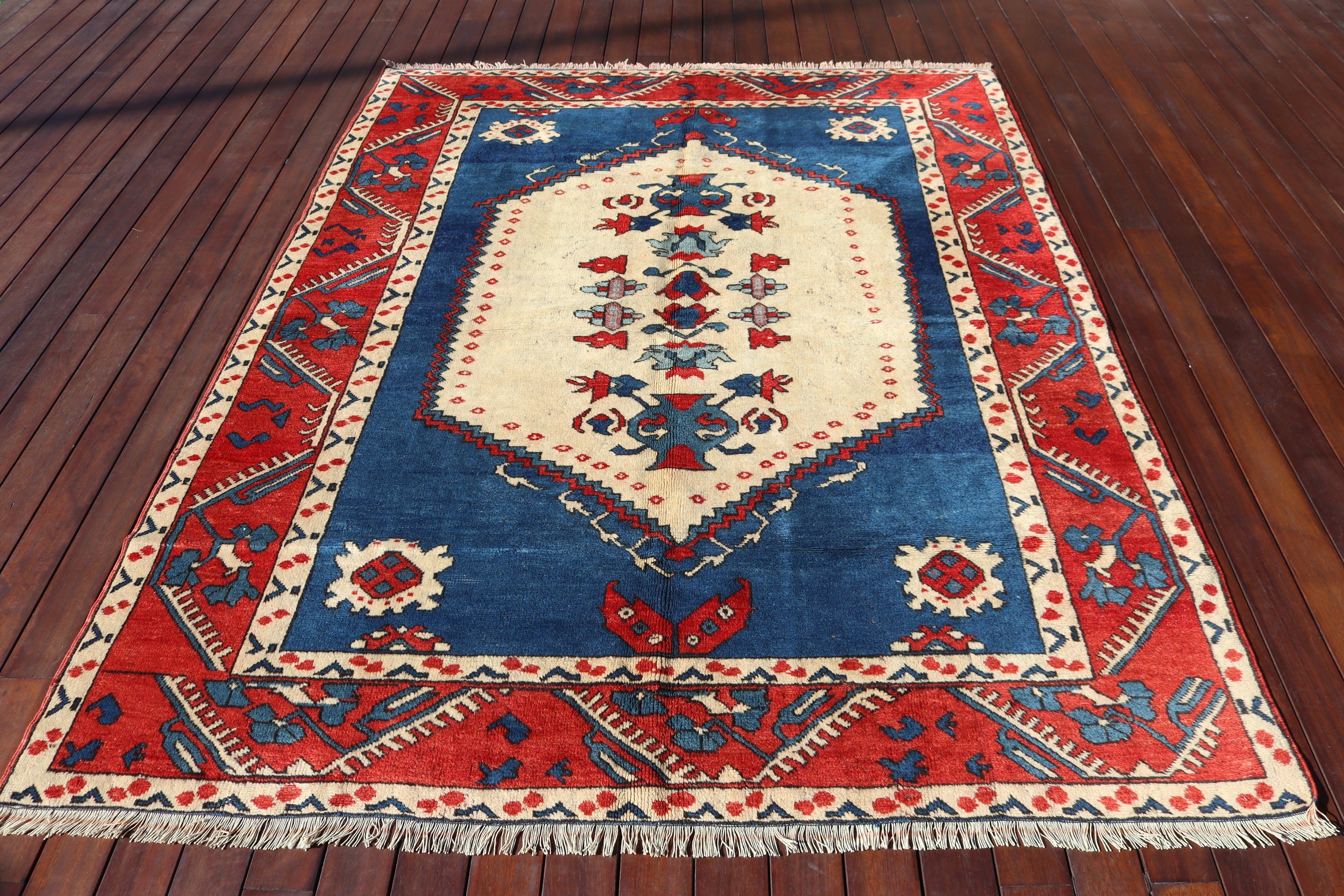 Ev Dekor Halıları, Oturma Odası Halısı, Mavi Lüks Halı, Nötr Halı, Büyük Vintage Halılar, Türk Halısı, Vintage Halı, 5.7x7.3 ft Büyük Halı