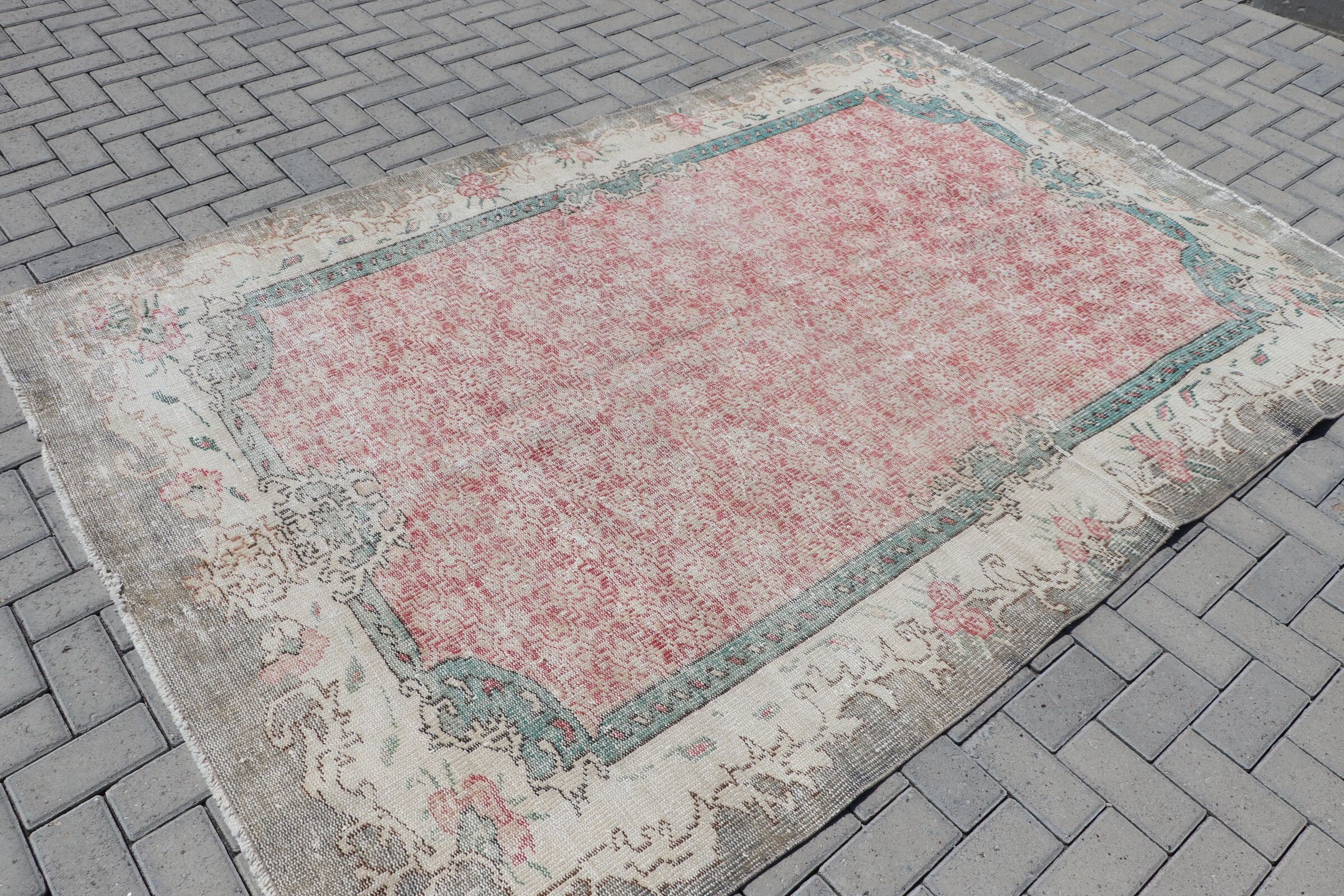 Turkish Rugs, Dining Room Rug, Bright Rugs, 5.9x8.8 ft Large Rug, Pink Wool Rugs, Bedroom Rugs, Vintage Rugs, Oushak Rugs, Moroccan Rugs