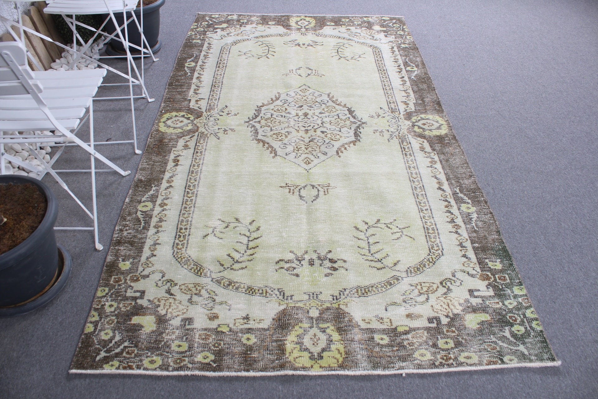 Wool Rug, 4.7x8.5 ft Area Rugs, Floor Rugs, Vintage Rug, Pastel Rug, Rugs for Dining Room, Green Oushak Rug, Turkish Rugs