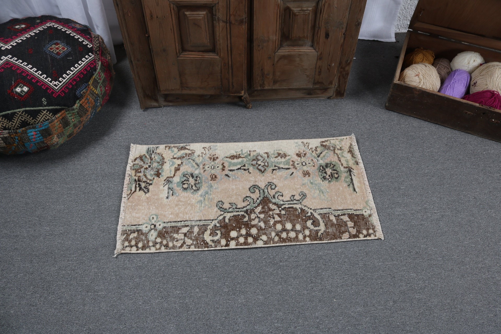 Boho Halı, Turuncu Modern Halılar, Antika Halı, Türk Halısı, 1.5x2.8 ft Küçük Halı, Banyo Halıları, Duvara Asılı Halı, El Dokuma Halı, Vintage Halılar