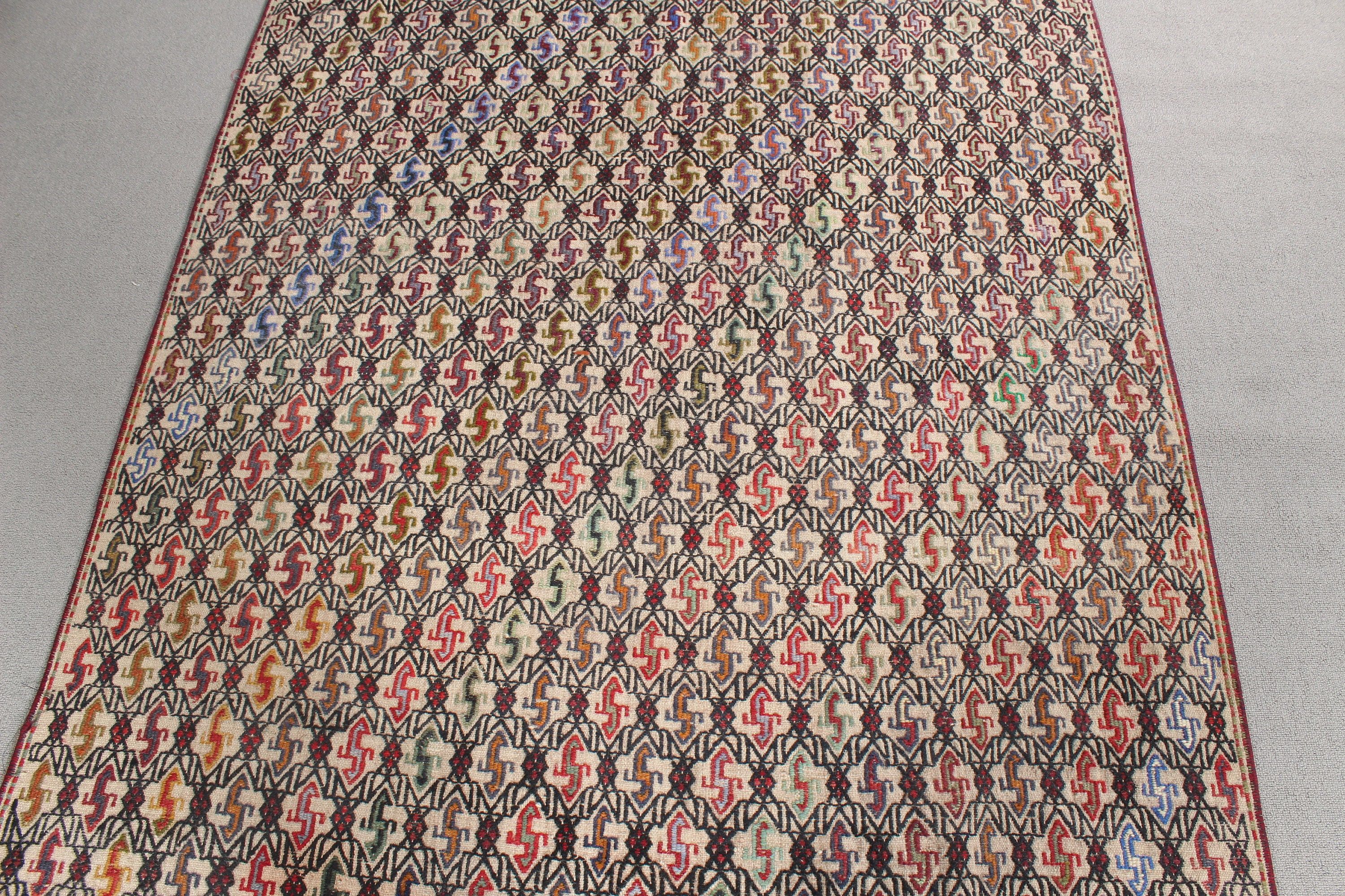 Türk Halıları, Antika Halı, Boho Alan Halısı, Vintage Alan Halıları, Vintage Halılar, Bej Oryantal Halılar, Düz Dokuma Halılar, 4.4x6.8 ft Alan Halıları, Kilim