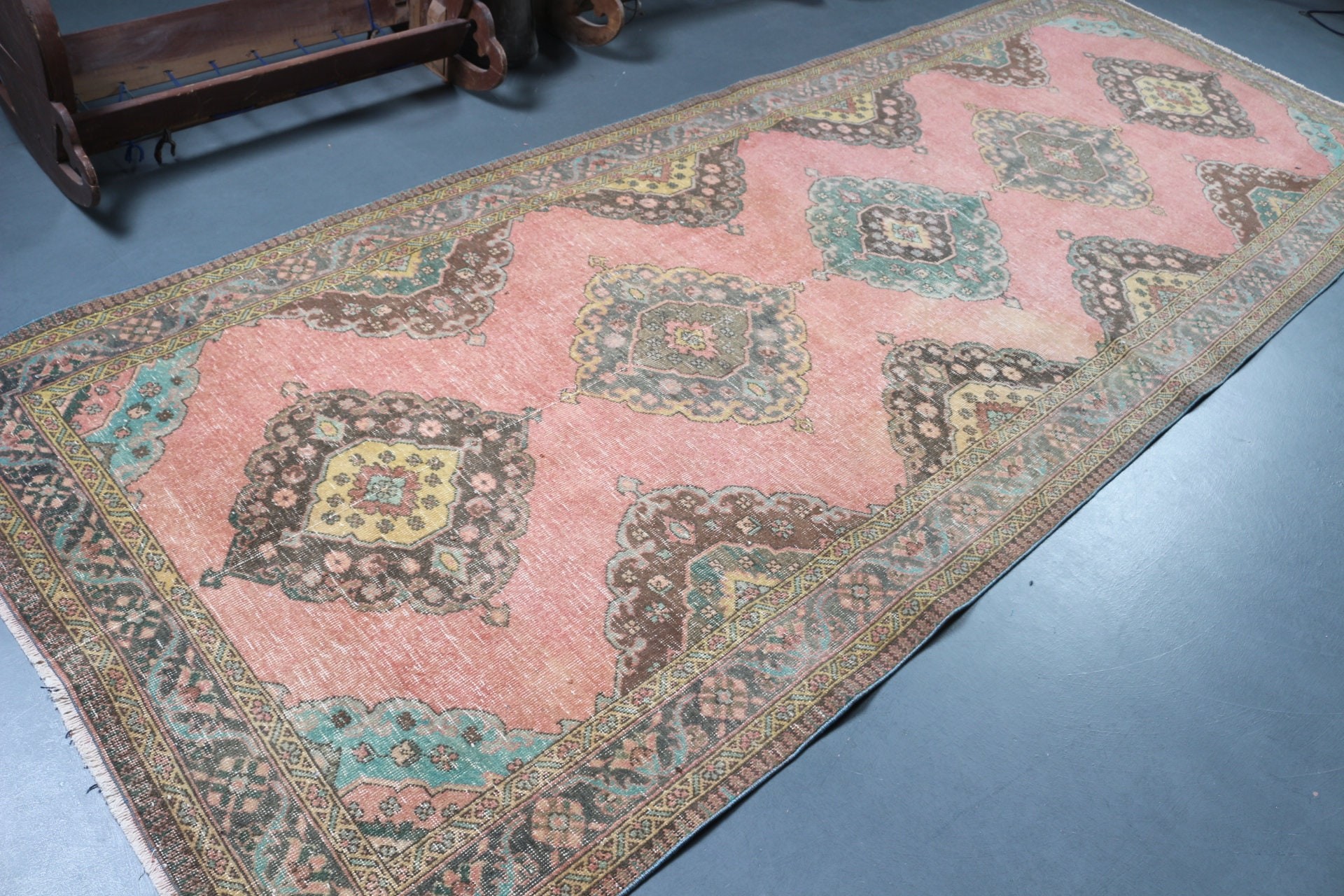 Vintage Dekor Halı, Koridor Halıları, Kırmızı Yün Halı, Merdiven Halısı, Türk Halısı, Havalı Halı, 4.7x12.6 ft Runner Halısı, Vintage Halı, Ev Dekor Halıları