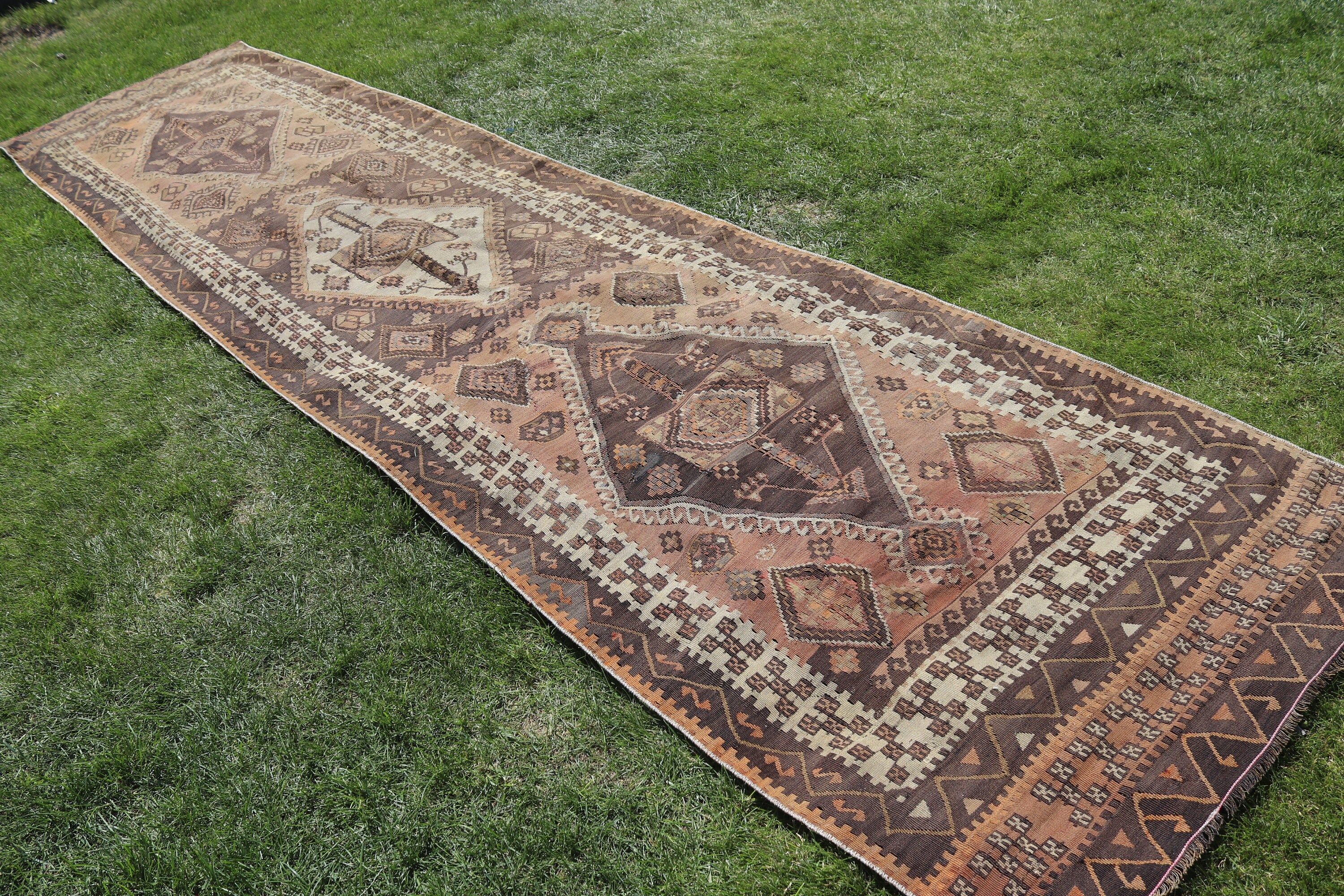 Hallway Rugs, Antique Rug, Vintage Rugs, Boho Rug, Wool Runner Rug Rugs, Beige Statement Rug, 3.4x14.2 ft Runner Rugs, Turkish Rugs, Kilim