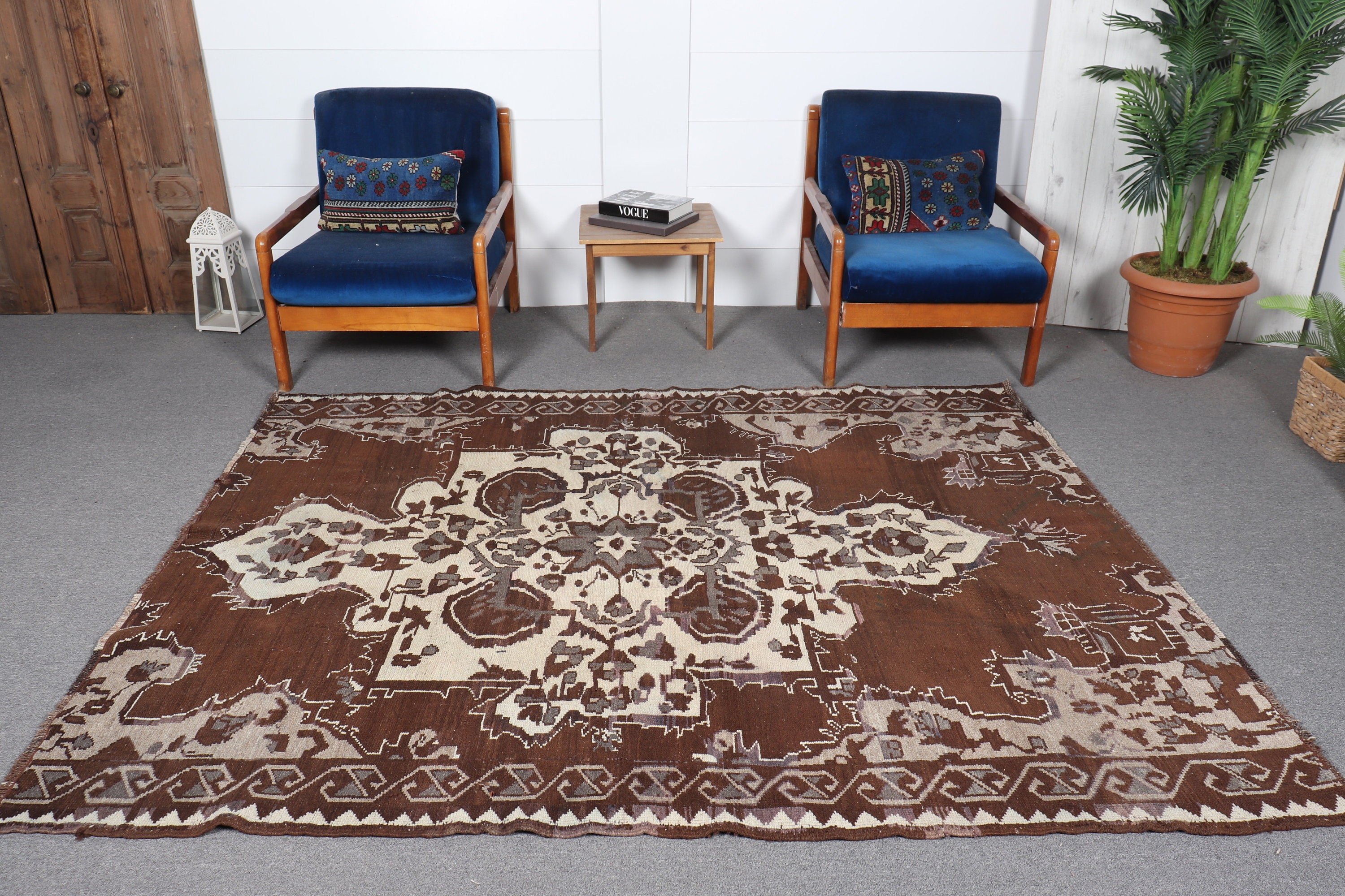 Rugs for Salon, Salon Rugs, Decorative Rugs, Turkish Rug, 6x7.4 ft Large Rug, Cool Rug, Wool Rugs, Brown Bedroom Rugs, Vintage Rugs