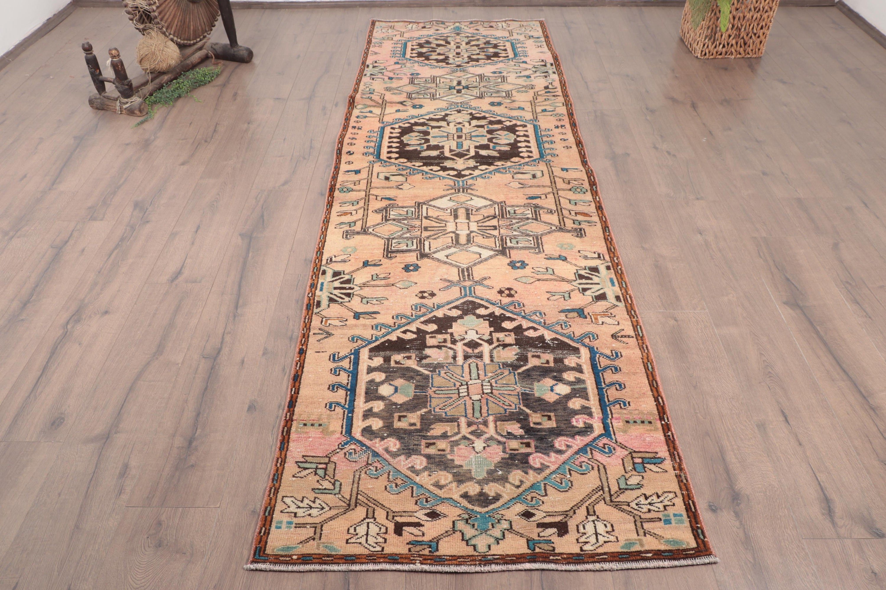 2.9x9.4 ft Runner Halıları, Vintage Halı, Koridor Halıları, Koridor Halısı, Türk Halısı, Boho Halısı, Kahverengi Ev Dekor Halıları, Açıklama Halısı