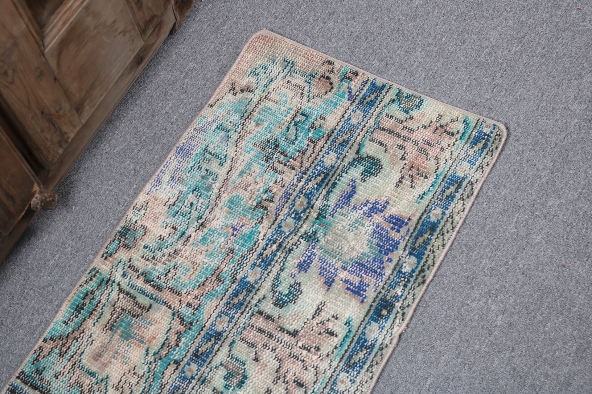 Turkish Rugs, Door Mat Rug, Floor Rug, 1.5x3.1 ft Small Rugs, Handwoven Rug, Bedroom Rugs, Green Moroccan Rug, Vintage Rug