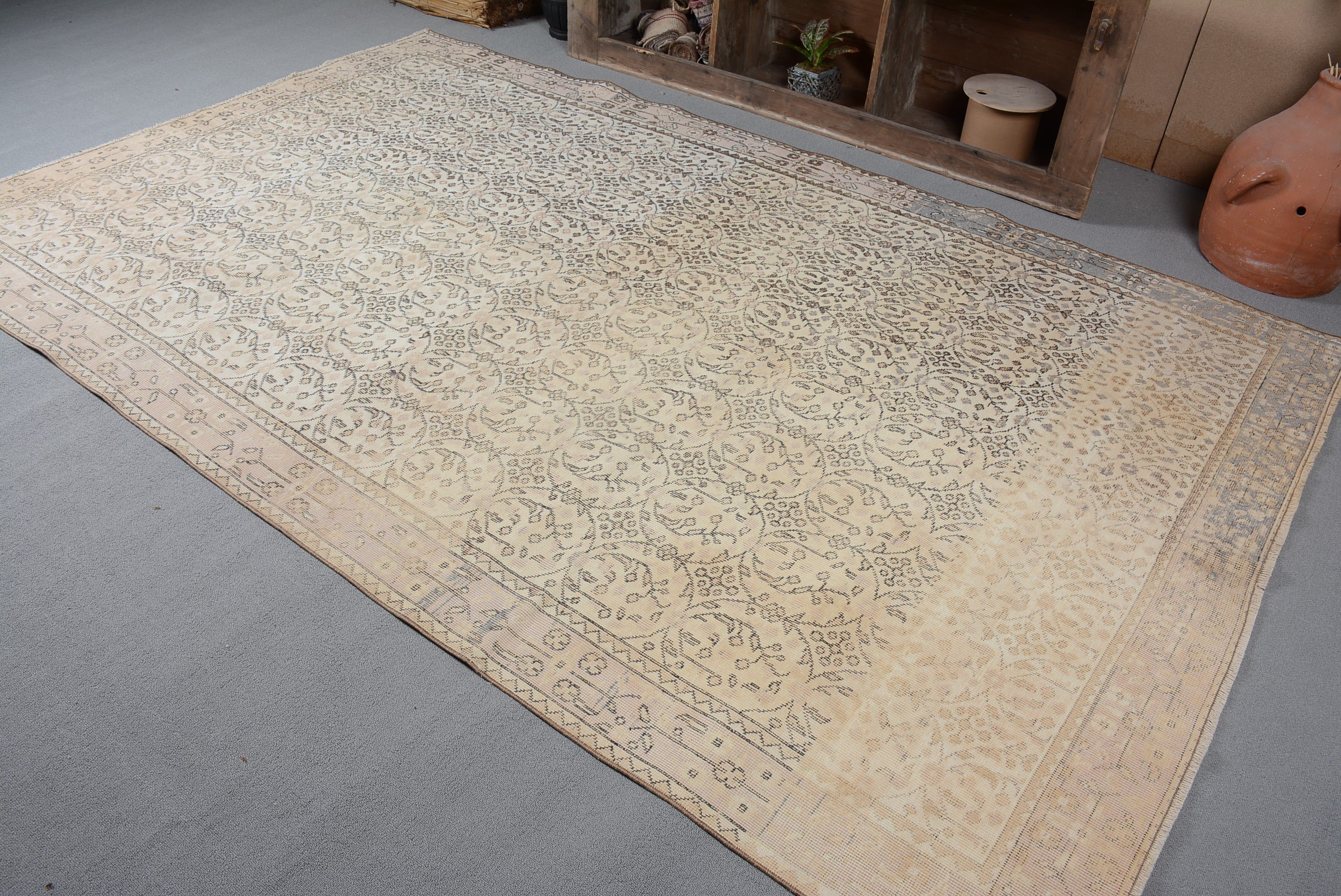 6.4x10.1 ft Large Rug, Vintage Rugs, Antique Rug, Home Decor Rug, Old Rug, Rugs for Salon, Living Room Rug, Turkish Rugs, Beige Bedroom Rug