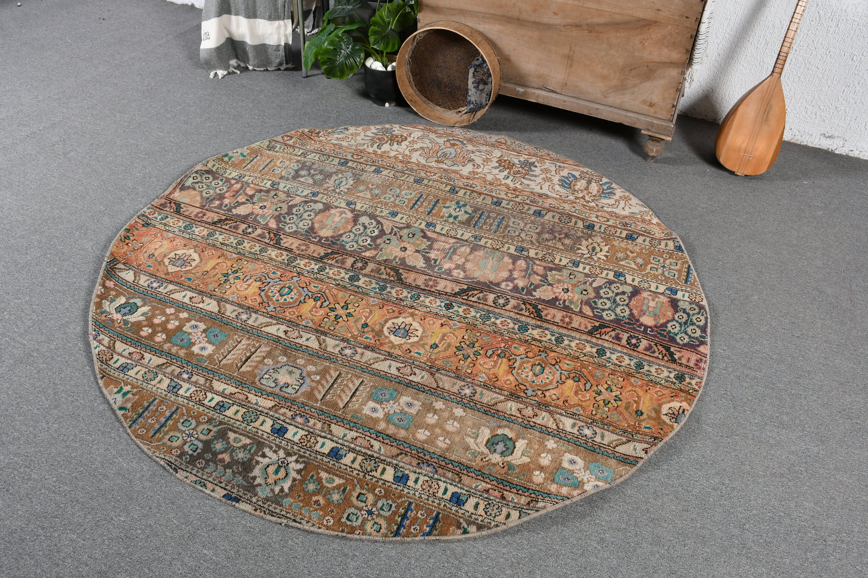 Mutfak Halısı, Vintage Halılar, İç Mekan Halısı, Organik Halı, 5.7x5.7 ft Alan Halısı, Türk Halısı, Yemek Odası Halıları, Kahverengi Yatak Odası Halısı