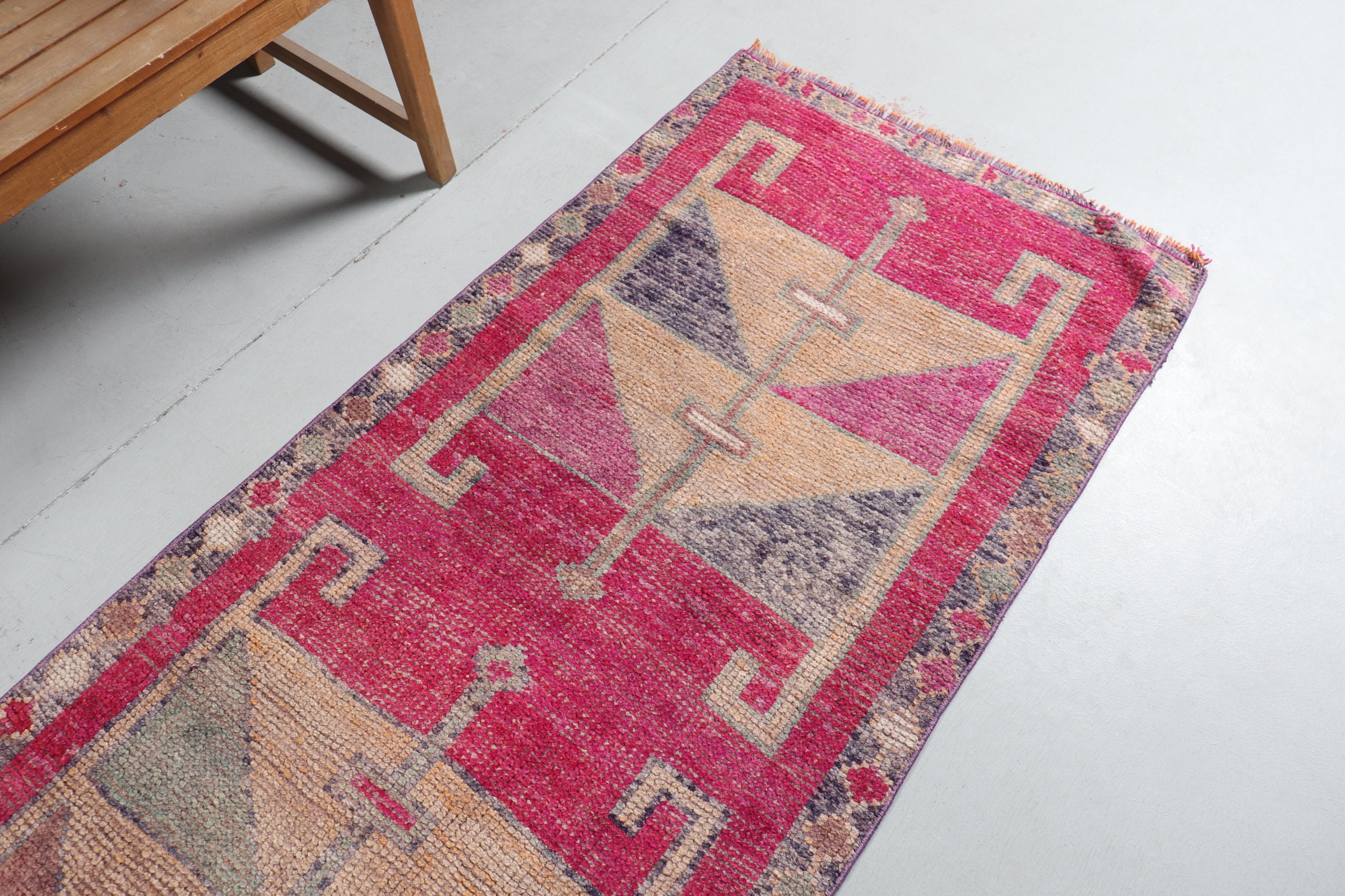 Pink Wool Rug, Oushak Rug, Stair Rugs, Rugs for Kitchen, 3x8.6 ft Runner Rugs, Vintage Rugs, Turkish Rug, Antique Rug, Corridor Rug