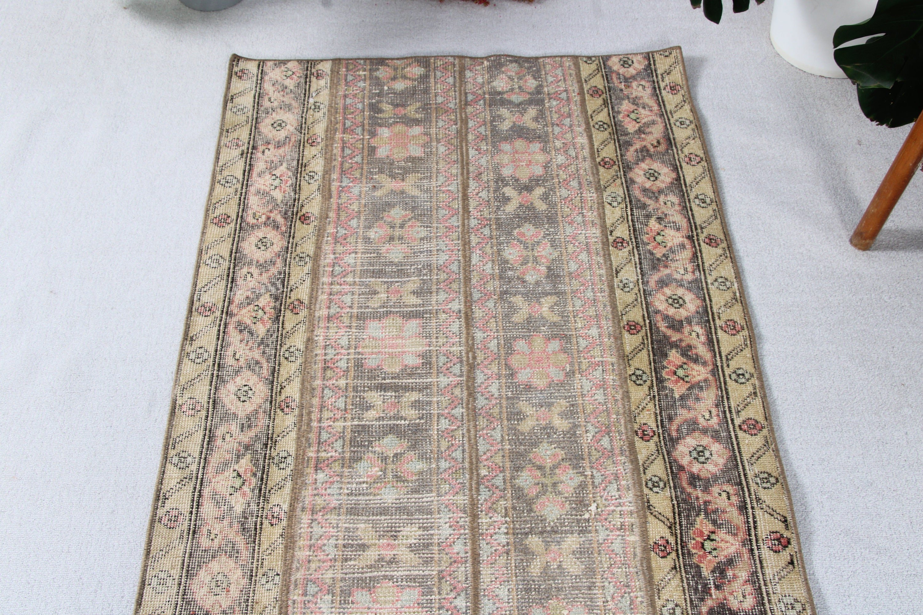 Türk Halıları, Giriş Halıları, Nötr Halılar, Vintage Halılar, 2,9x6,6 ft Accent Halı, Kahverengi Düz Dokuma Halı, Dekoratif Halılar, Oushak Halıları