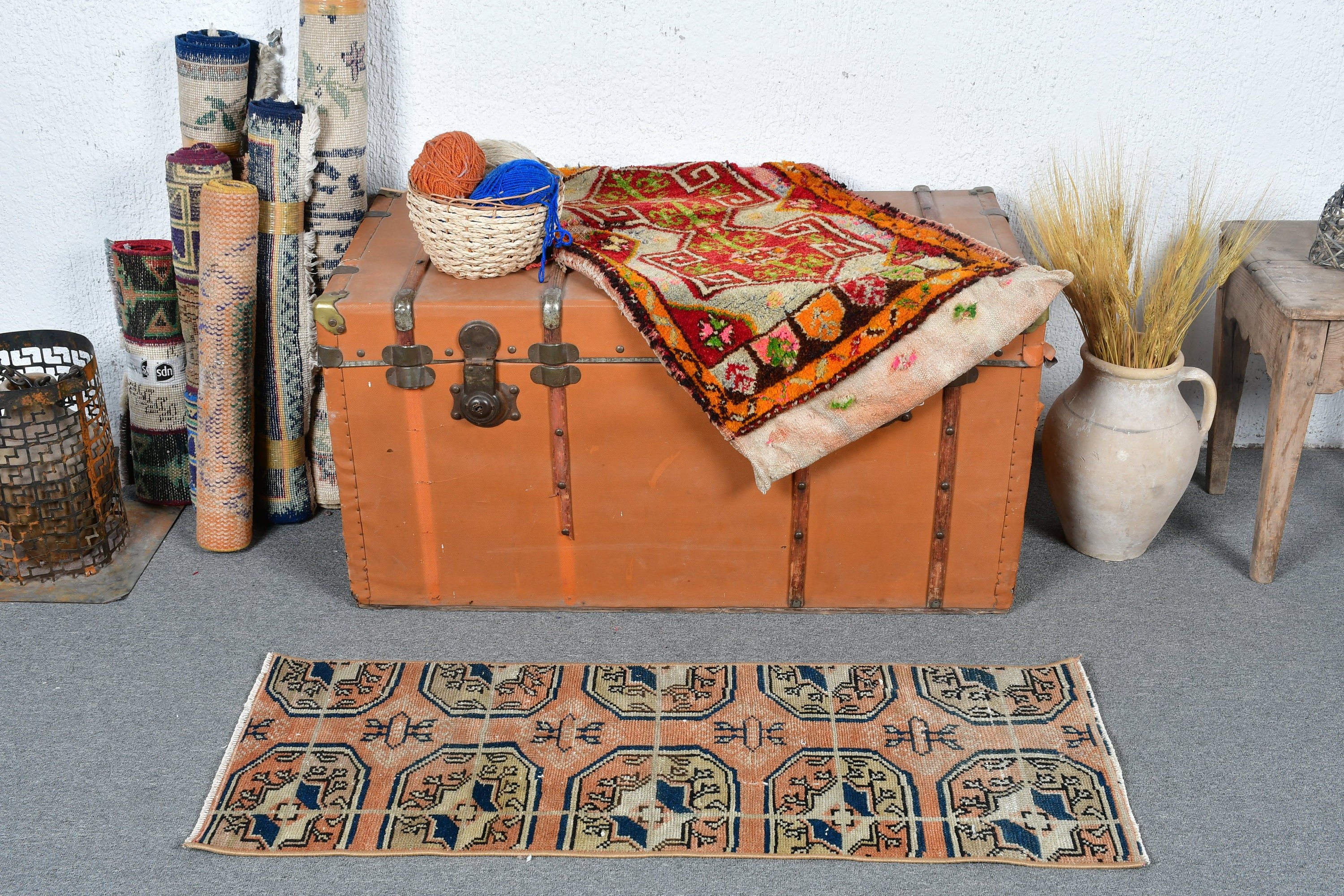 Eclectic Rug, Moroccan Rug, 1.3x3.7 ft Small Rug, Turkish Rug, Bath Rugs, Wall Hanging Rug, Oriental Rug, Vintage Rug, Brown Floor Rug