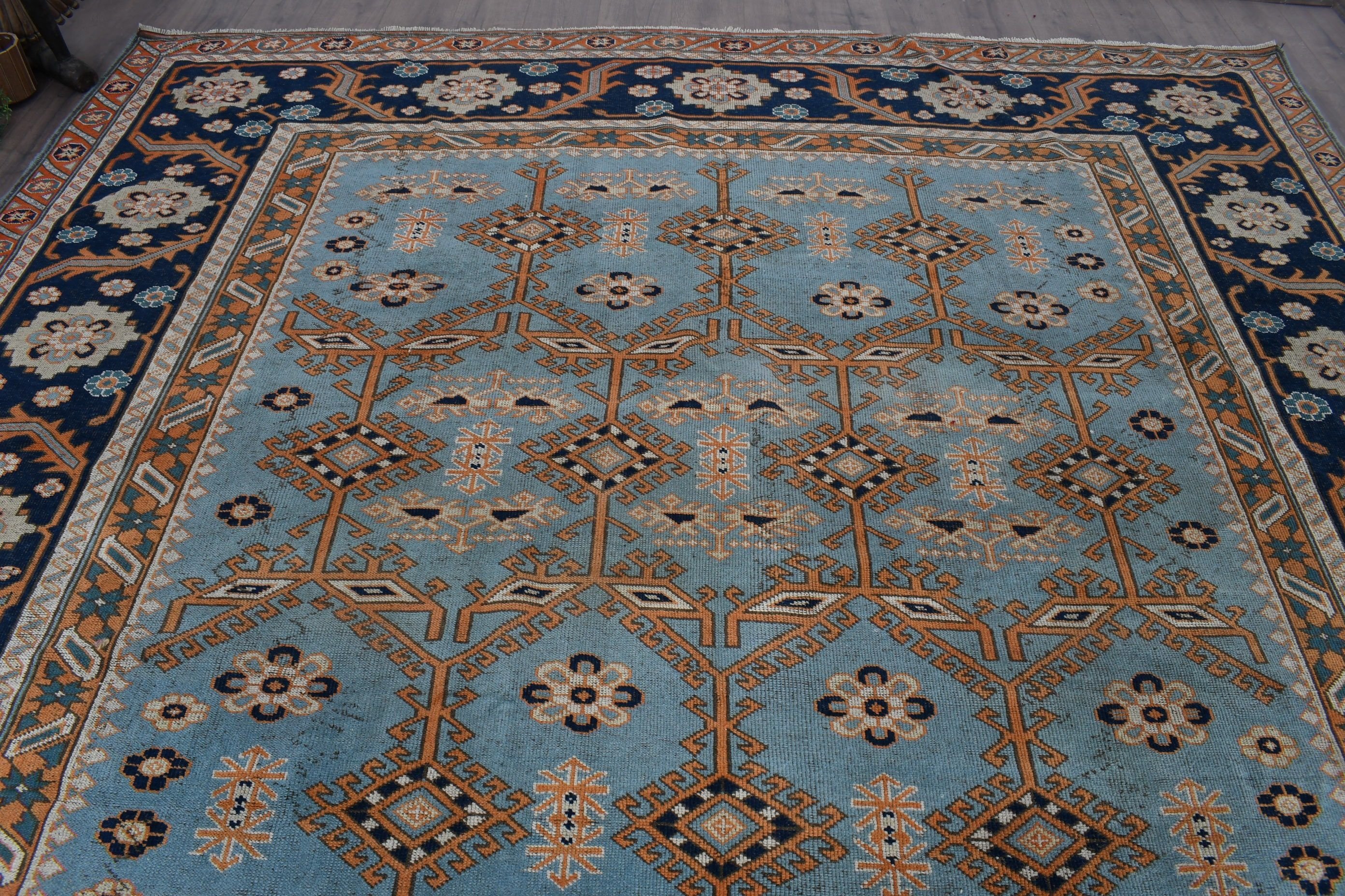 Dining Room Rug, Cool Rug, Living Room Rugs, Blue Antique Rug, Vintage Rugs, Moroccan Rug, Turkish Rug, 9.8x13.4 ft Oversize Rugs, Pale Rug