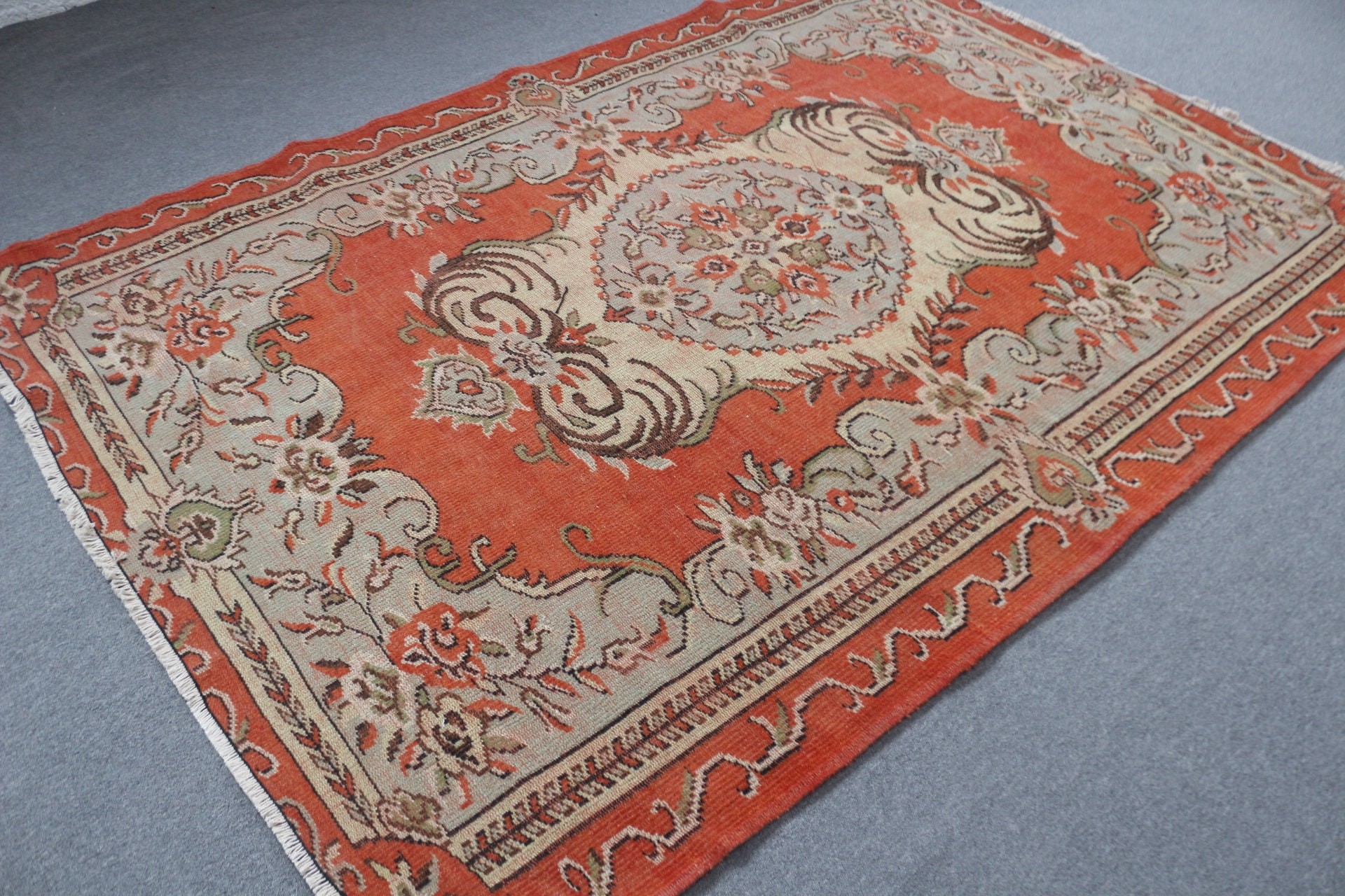 Pastel Halı, Mutfak Halısı, Kırmızı Yün Halılar, Yemek Odası Halısı, Yatak Odası Halıları, Oryantal Halı, Türk Halıları, 5,8x8,2 ft Büyük Halı, Vintage Halılar