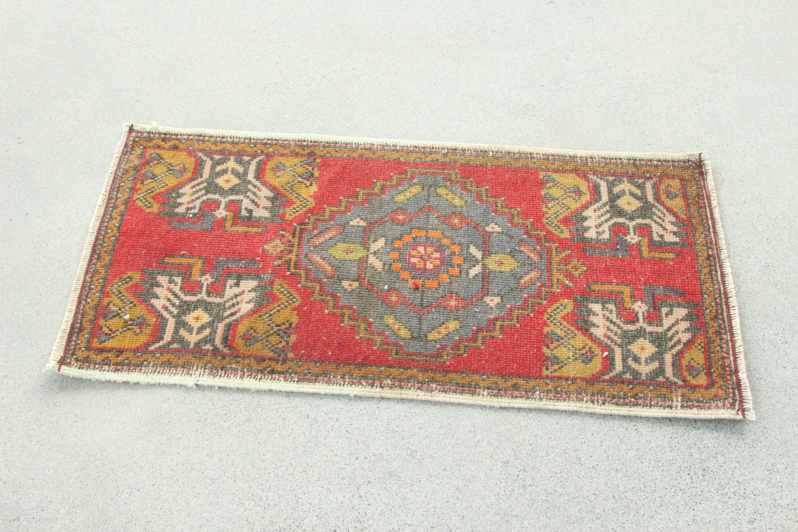 Vintage Halı, 1.7x3.2 ft Küçük Halılar, Türk Halısı, Küçük Alan Halıları, Kapı Paspas Halıları, Ev Dekor Halısı, Düz Dokuma Halılar, Kırmızı Yatak Odası Halıları