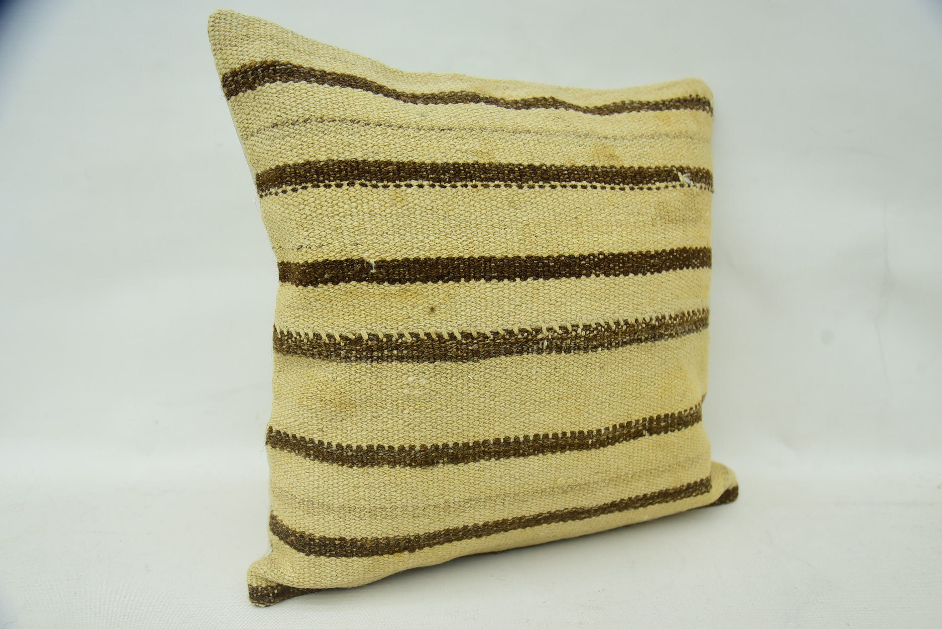 Kilim Cushion Sham, 16"x16" Beige Pillow, Knitted Cushion Case, Boho Pillow, Home Decor Pillow, Retro Throw Pillow Cover