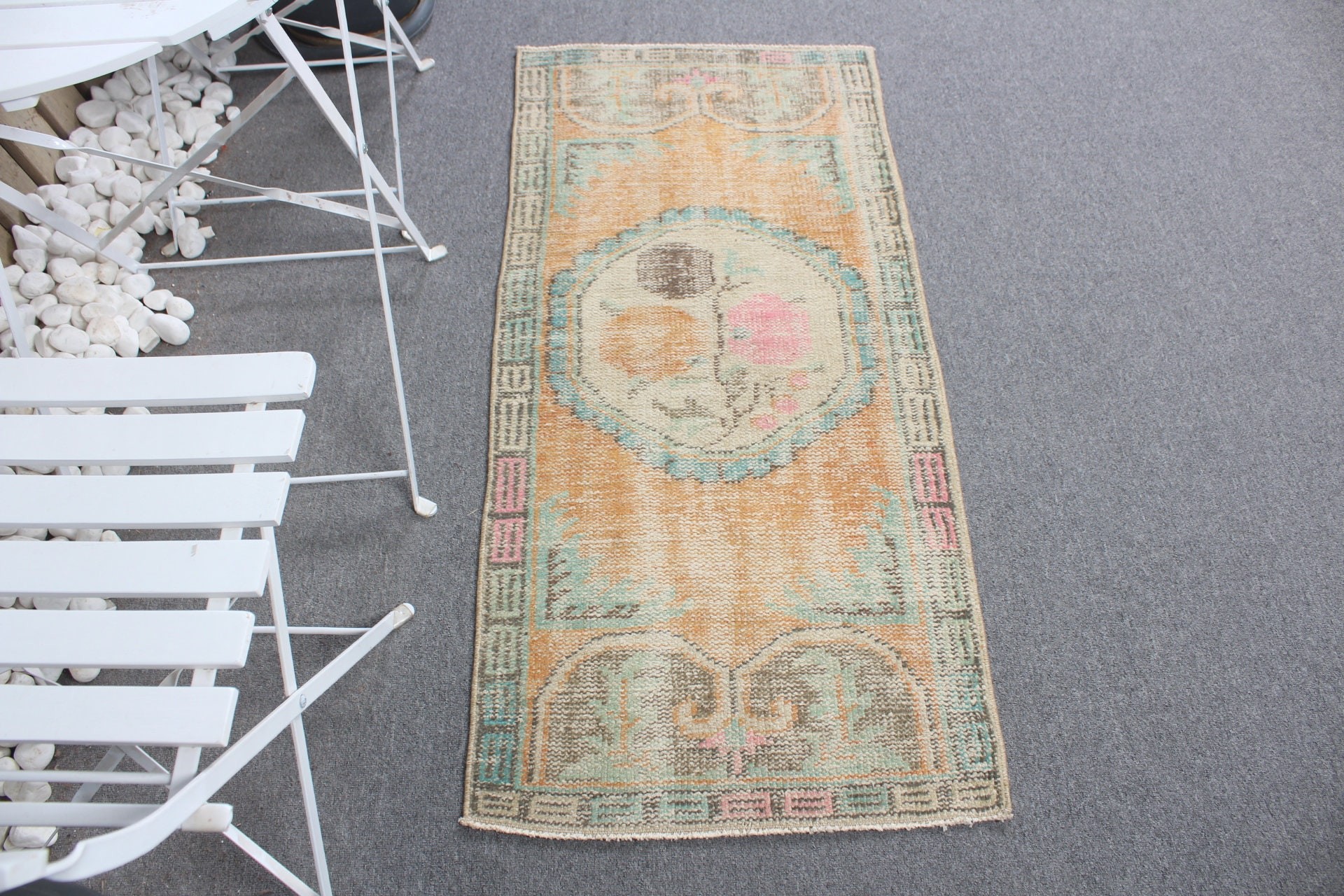 Cool Rug, Vintage Rug, Turkish Rugs, Car Mat Rug, Rugs for Door Mat, Oushak Rugs, 2x4.3 ft Small Rugs, Bedroom Rugs, Orange Cool Rugs