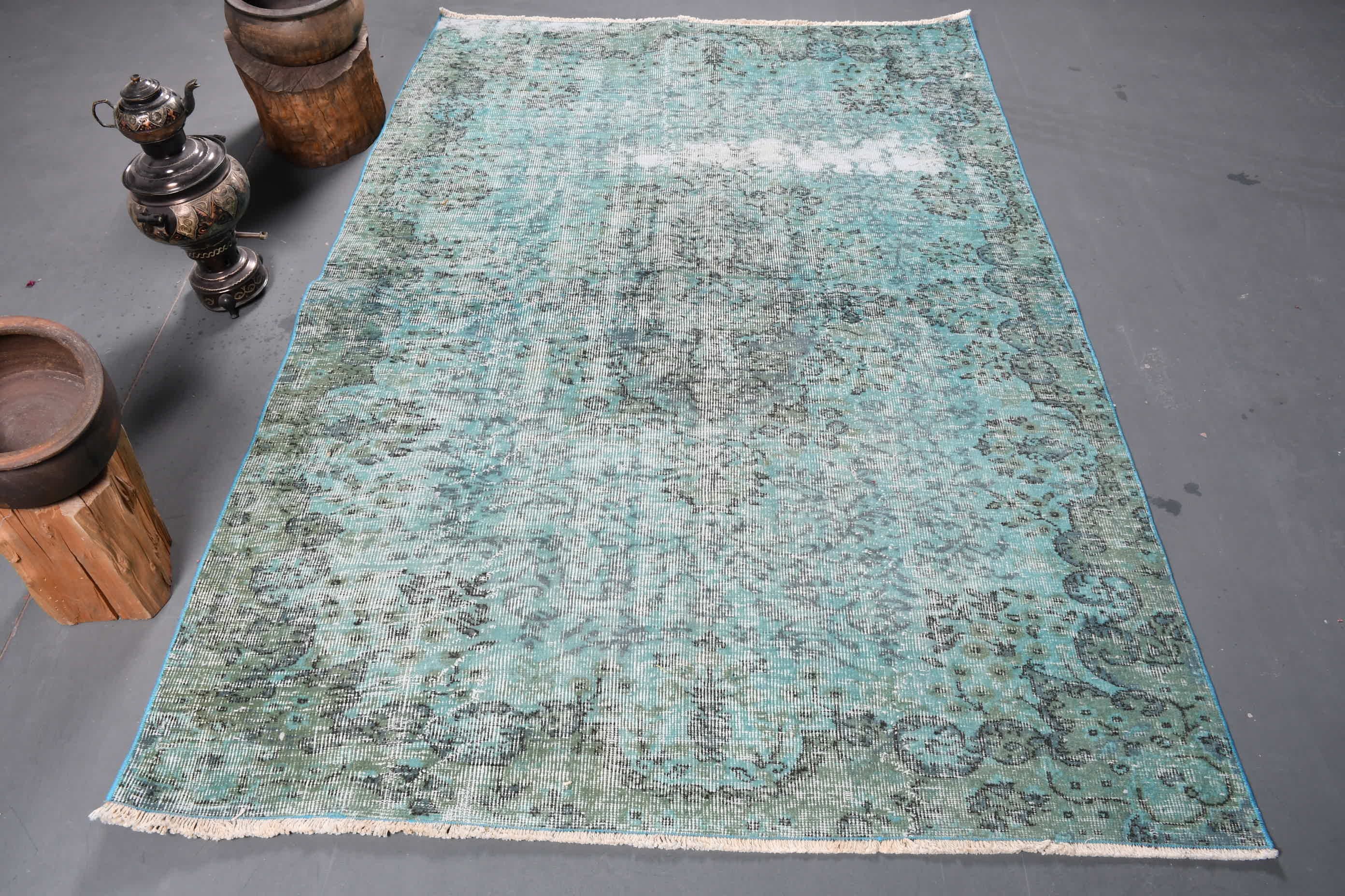 Nursery Rugs, Moroccan Rugs, Custom Rugs, Vintage Rug, Turkish Rug, 5x7.4 ft Area Rugs, Green Antique Rug, Living Room Rug, Kitchen Rugs