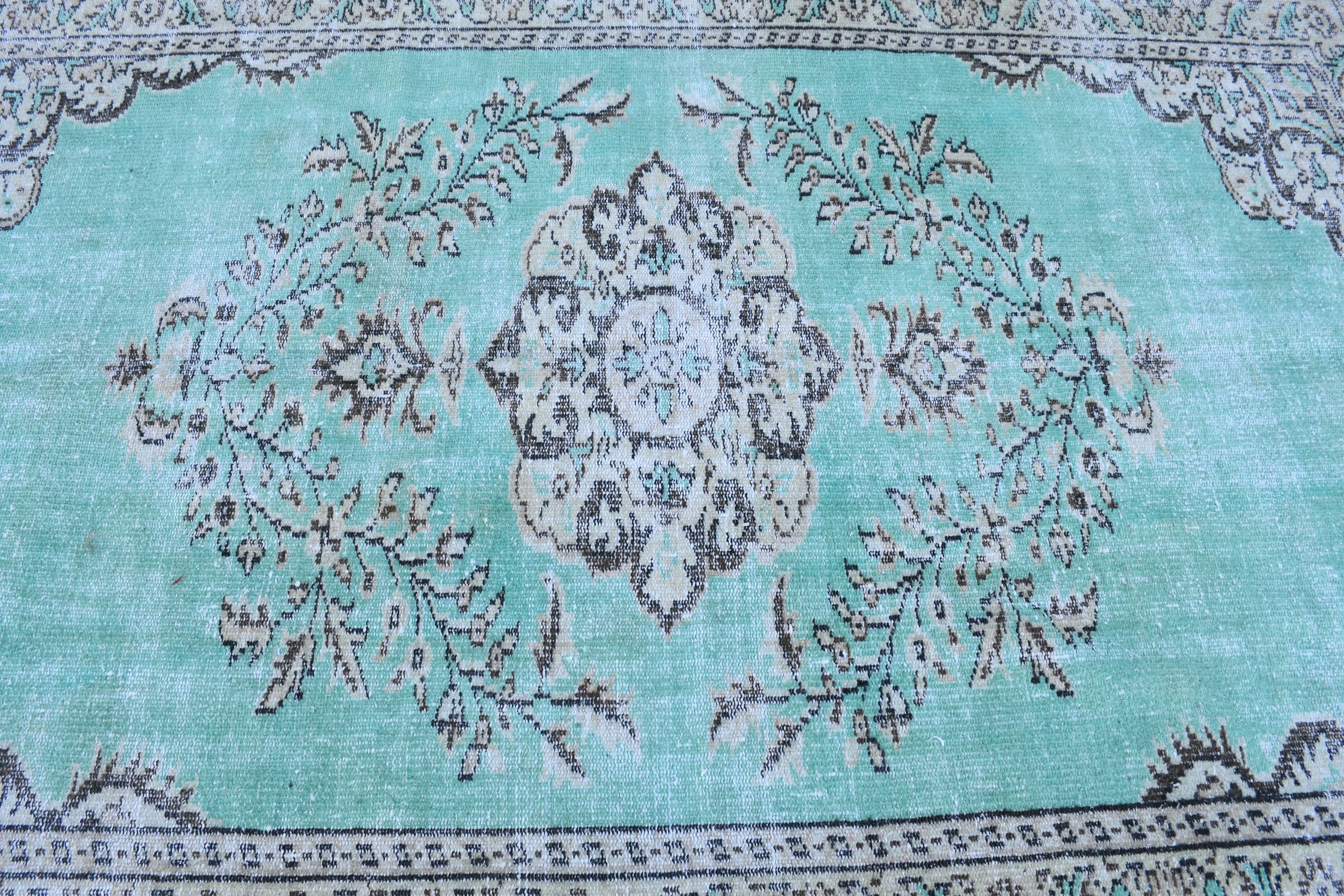 Türk Halıları, Vintage Halı, Pastel Halı, Havalı Halı, Yemek Odası Halısı, Oturma Odası Halısı, Yeşil Ev Dekor Halısı, Oryantal Halı, 5.5x8.6 ft Büyük Halı