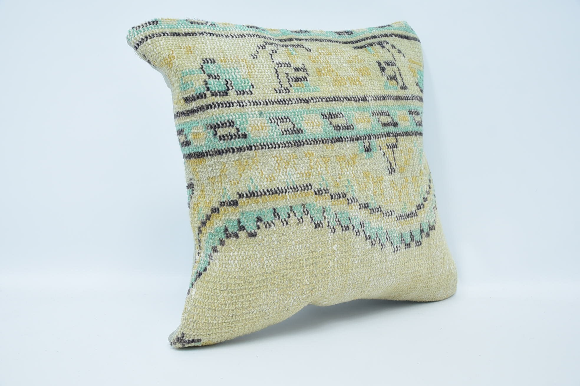 Boho Pillow, Kilim Pillow Cover, Vintage Kilim Throw Pillow, Farmhouse Pillow Case, 18"x18" Beige Cushion Case