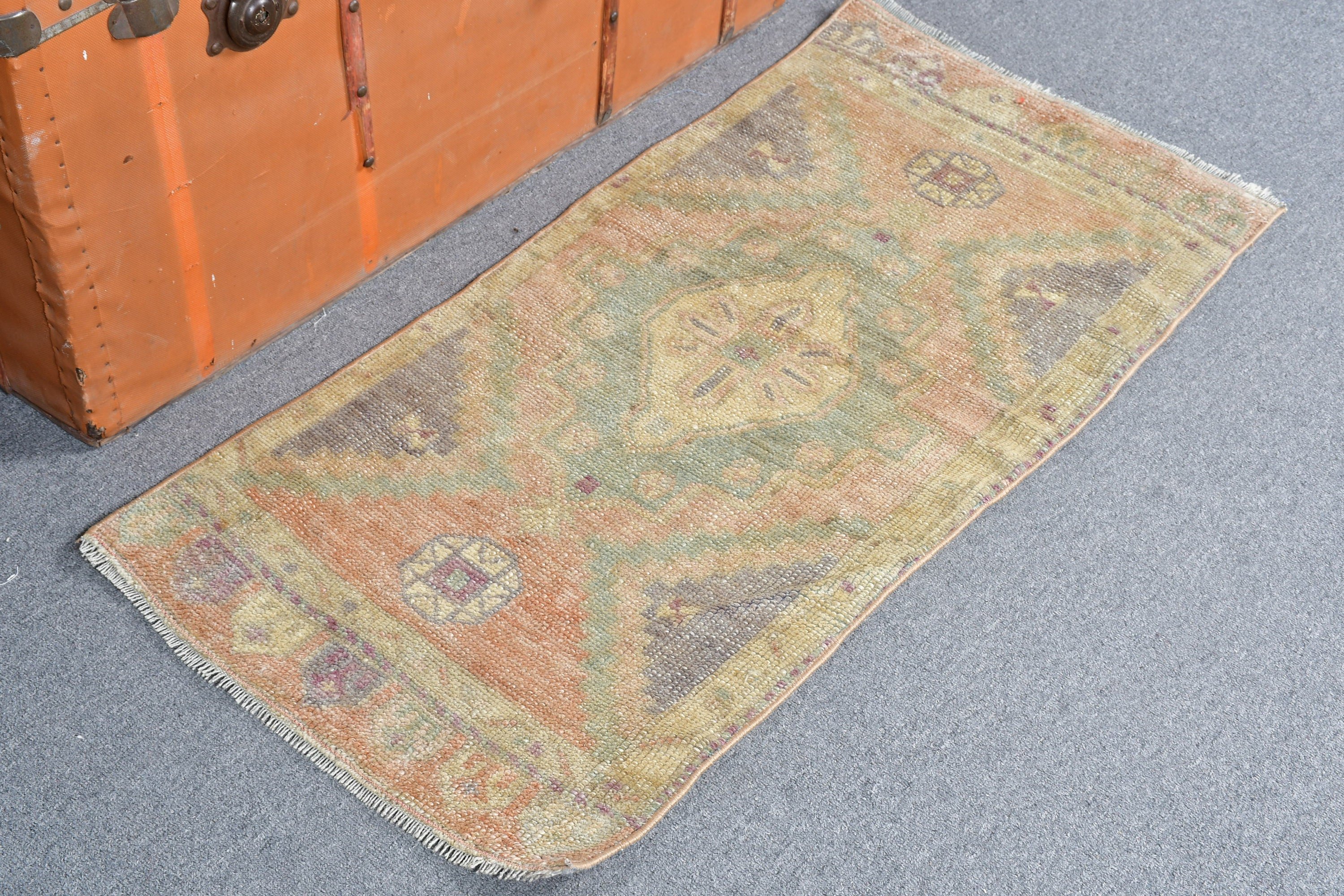 Natural Rug, Turkish Rugs, Vintage Rug, Moroccan Rug, Wall Hanging Rug, 1.7x3.7 ft Small Rug, Green Cool Rug, Kitchen Rug, Oushak Rugs