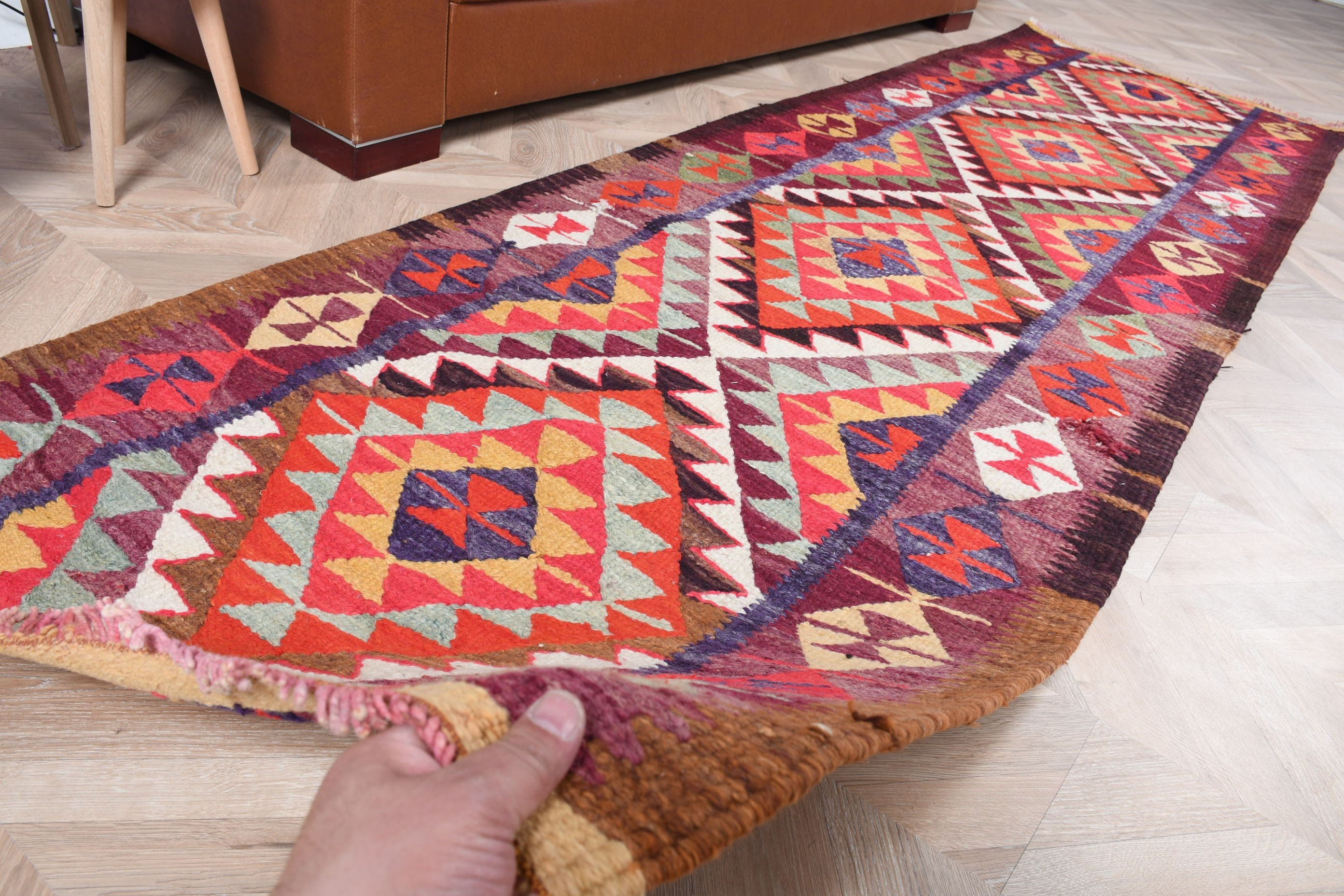 Türk Halısı, Mutfak Halısı, Eski Halı, Antika Halılar, 2,9x9,5 ft Yolluk Halısı, Kilim, Kırmızı Yün Halı, Vintage Halı, Mutfak Halıları, Anadolu Halıları