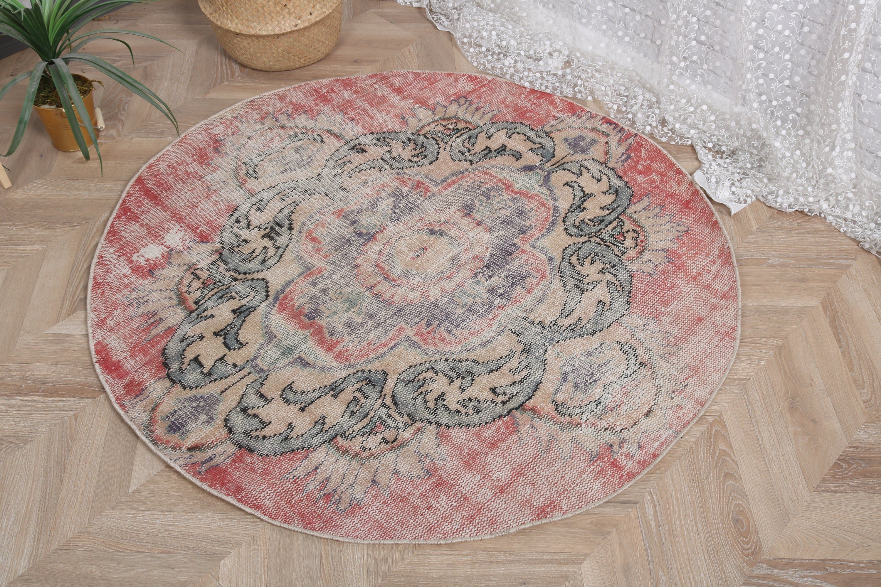 Kırmızı Yün Halı, Yatak Odası Halıları, 4x4 ft Accent Halı, Geometrik Halılar, Çocuk Halıları, Vintage Halılar, Türk Halıları, Yatak Odası Halıları, Ev Dekorasyonu Halıları