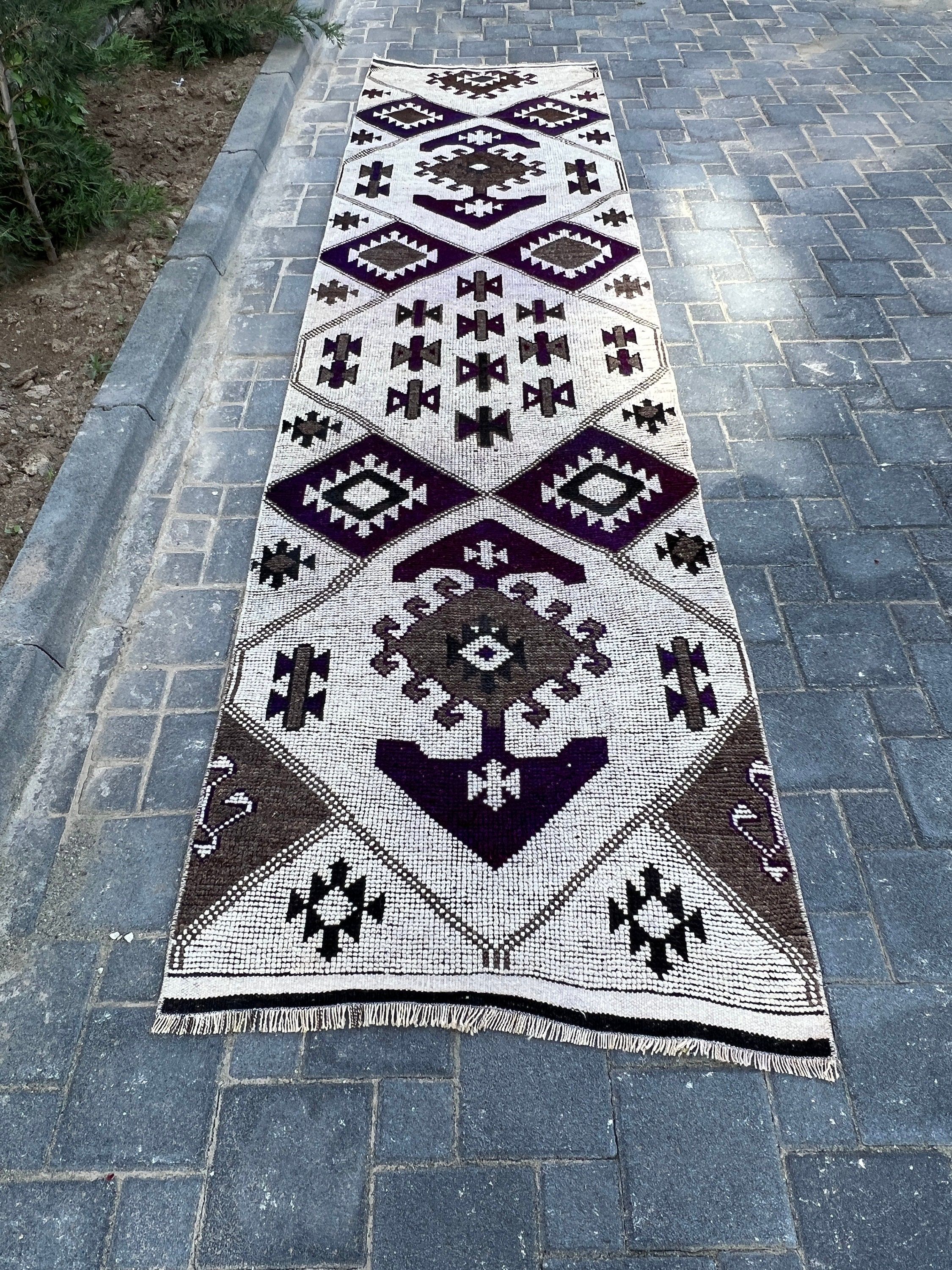 Mutfak Halısı, Bej Yün Halı, Türk Halısı, Anadolu Halıları, 3,1x12,3 ft Runner Halısı, Türkiye Halıları, Koridor Halısı, Koridor Halıları, Vintage Halı