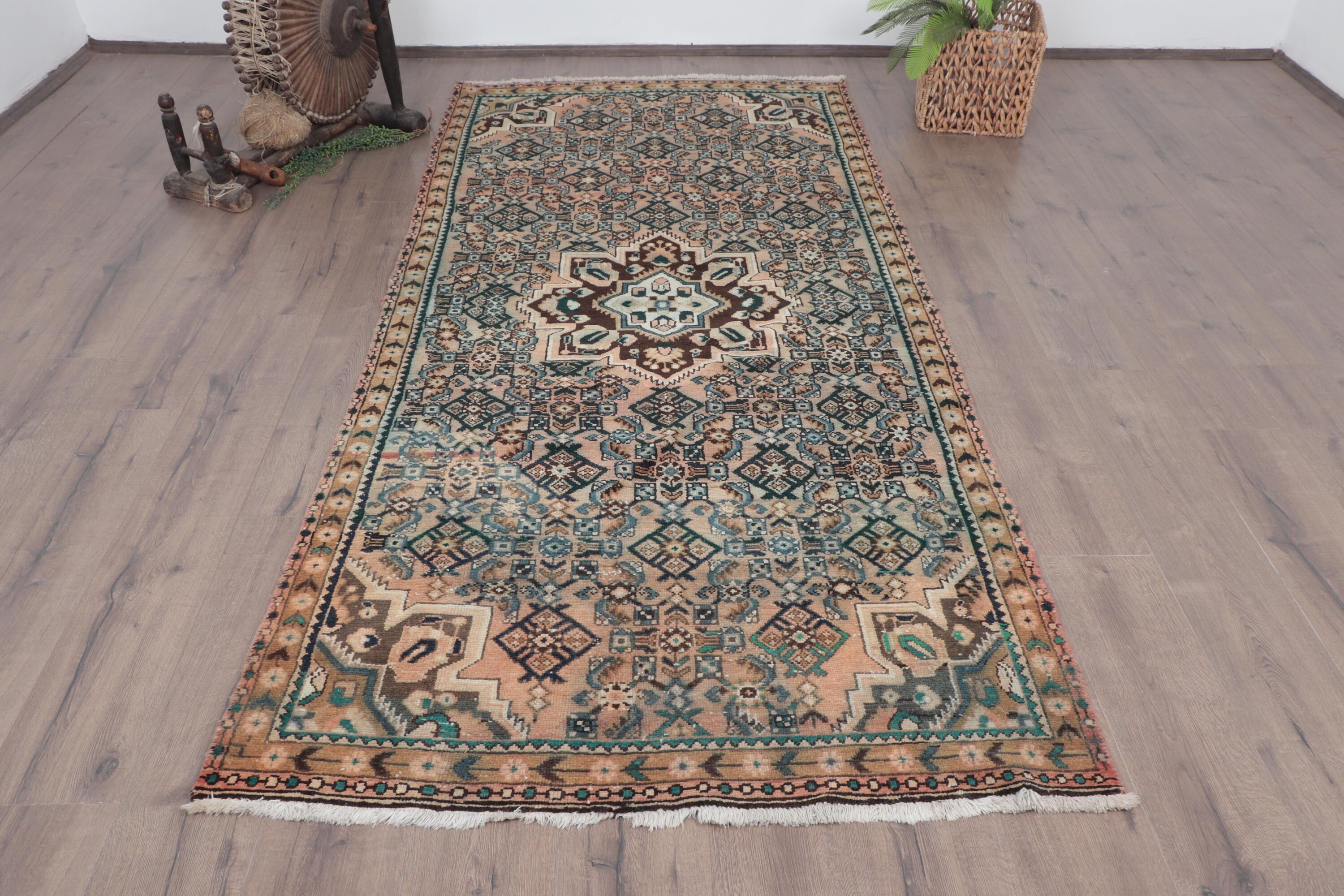 Antique Rug, Turkish Rugs, Modern Rug, Vintage Area Rugs, Aesthetic Rug, Floor Rug, 4x8.7 ft Area Rugs, Brown Home Decor Rug, Vintage Rugs