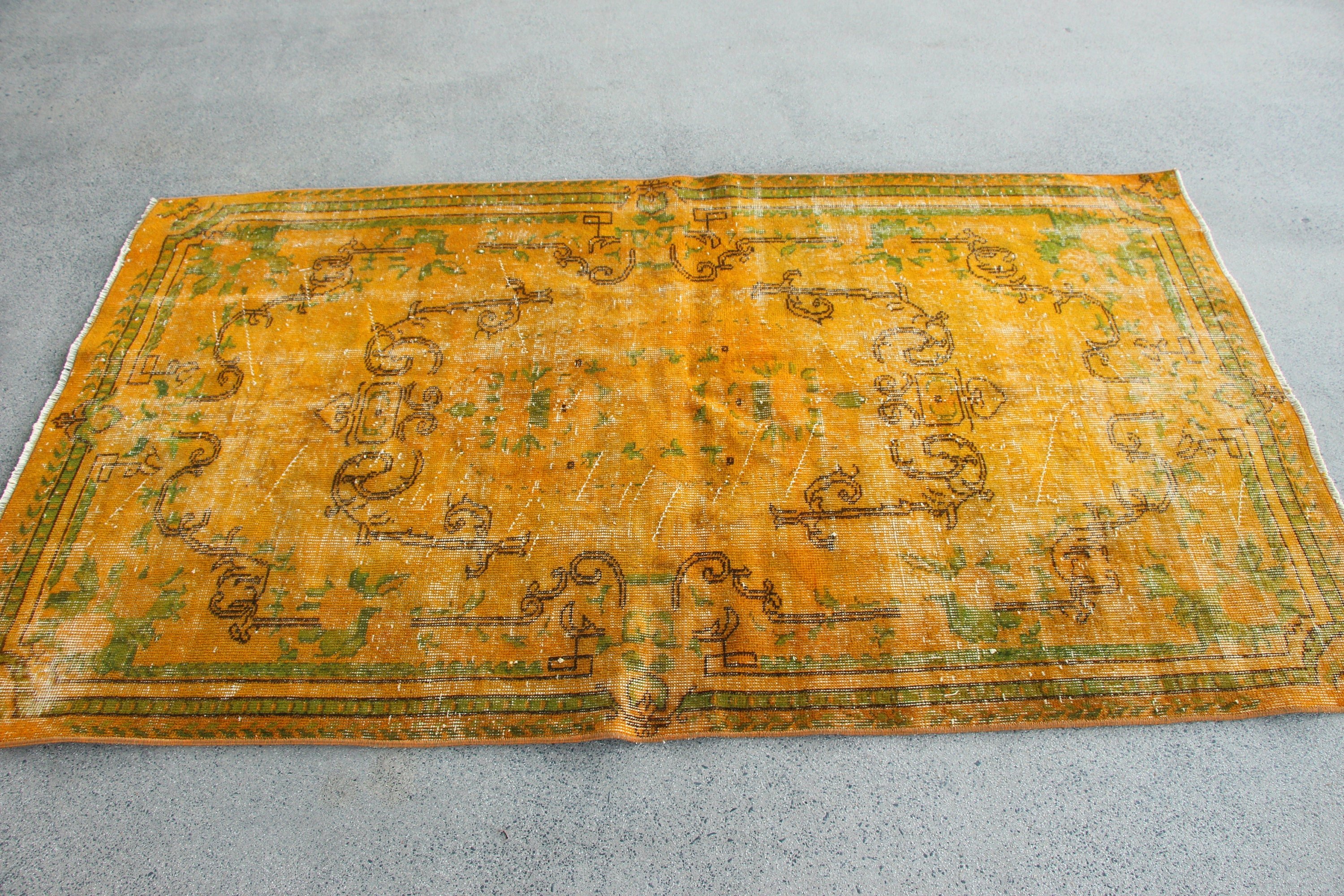 Ev Dekor Halısı, Doğal Halı, Vintage Halı, Türk Halısı, Sarı Oushak Halısı, Yatak Odası Halıları, 3.7x6.5 ft Alan Halısı, Oturma Odası Halısı, Fas Halıları