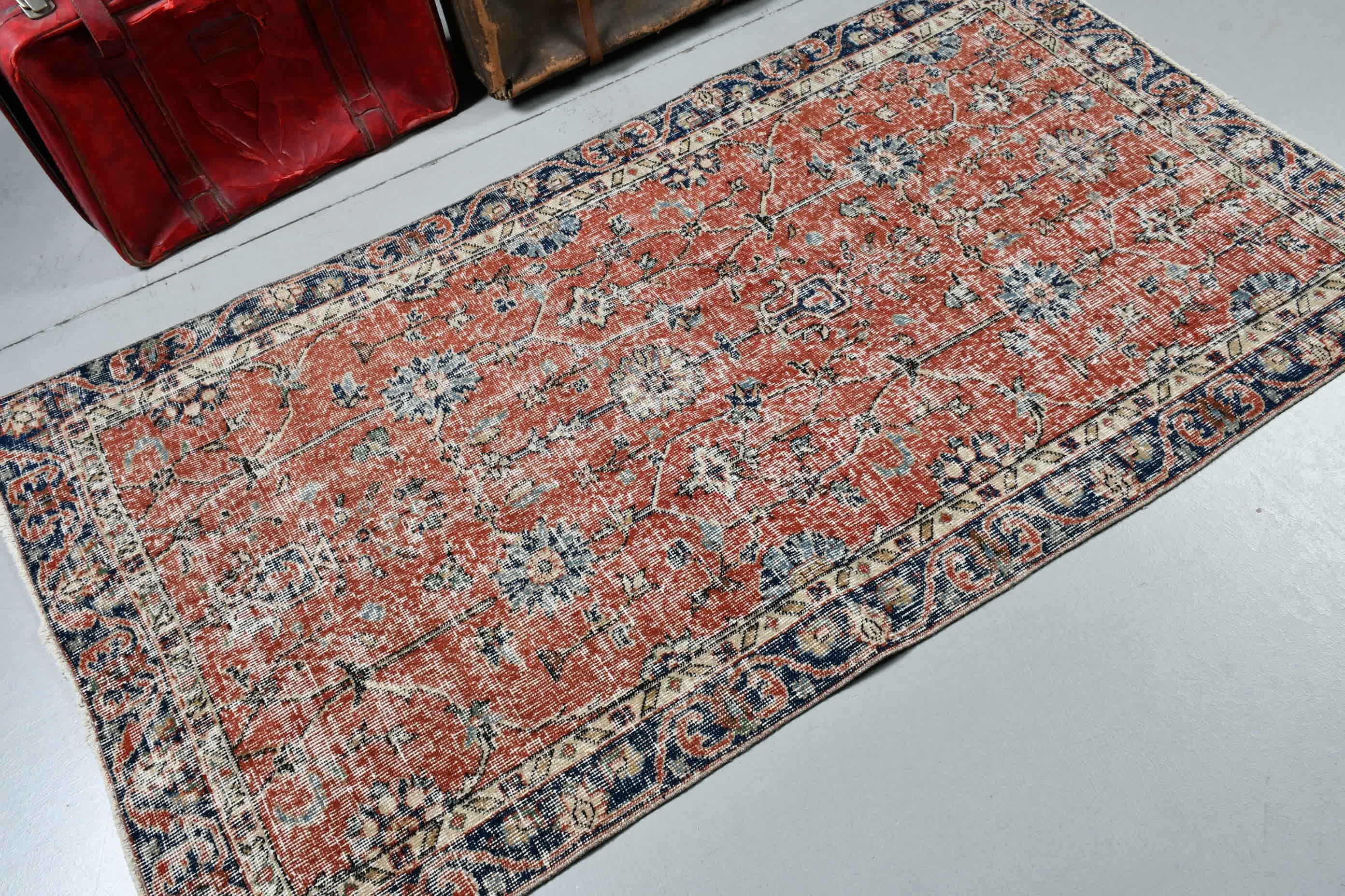 Vintage Rug, Bedroom Rug, Moroccan Rug, Nursery Rug, Rugs for Entry, Red Kitchen Rug, Turkish Rugs, 3.4x6.6 ft Accent Rugs