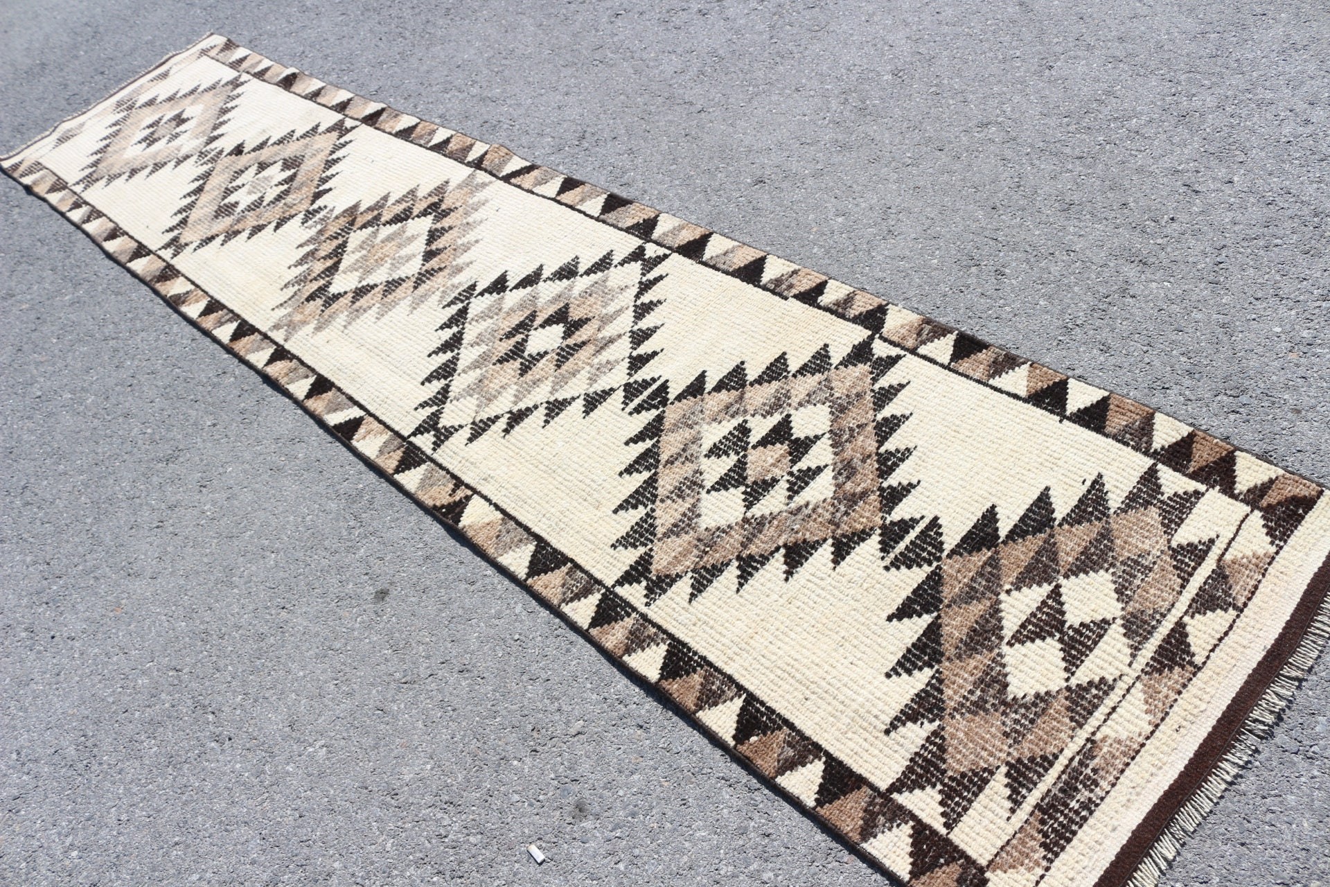 Turkish Rugs, Wool Rug, 2.6x12 ft Runner Rug, Vintage Rugs, Brown Oriental Rugs, Rugs for Corridor, Hallway Rug, Flatweave Rug, Bedroom Rug