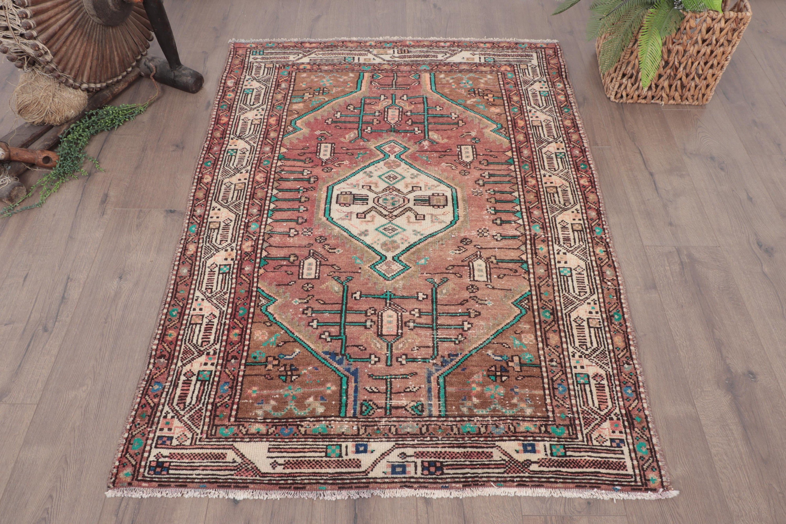 Bronze Kitchen Rug, Oriental Rug, Entry Rug, Boho Accent Rug, Anatolian Rug, Turkish Rug, Vintage Rugs, Turkey Rug, 3.4x4.9 ft Accent Rugs