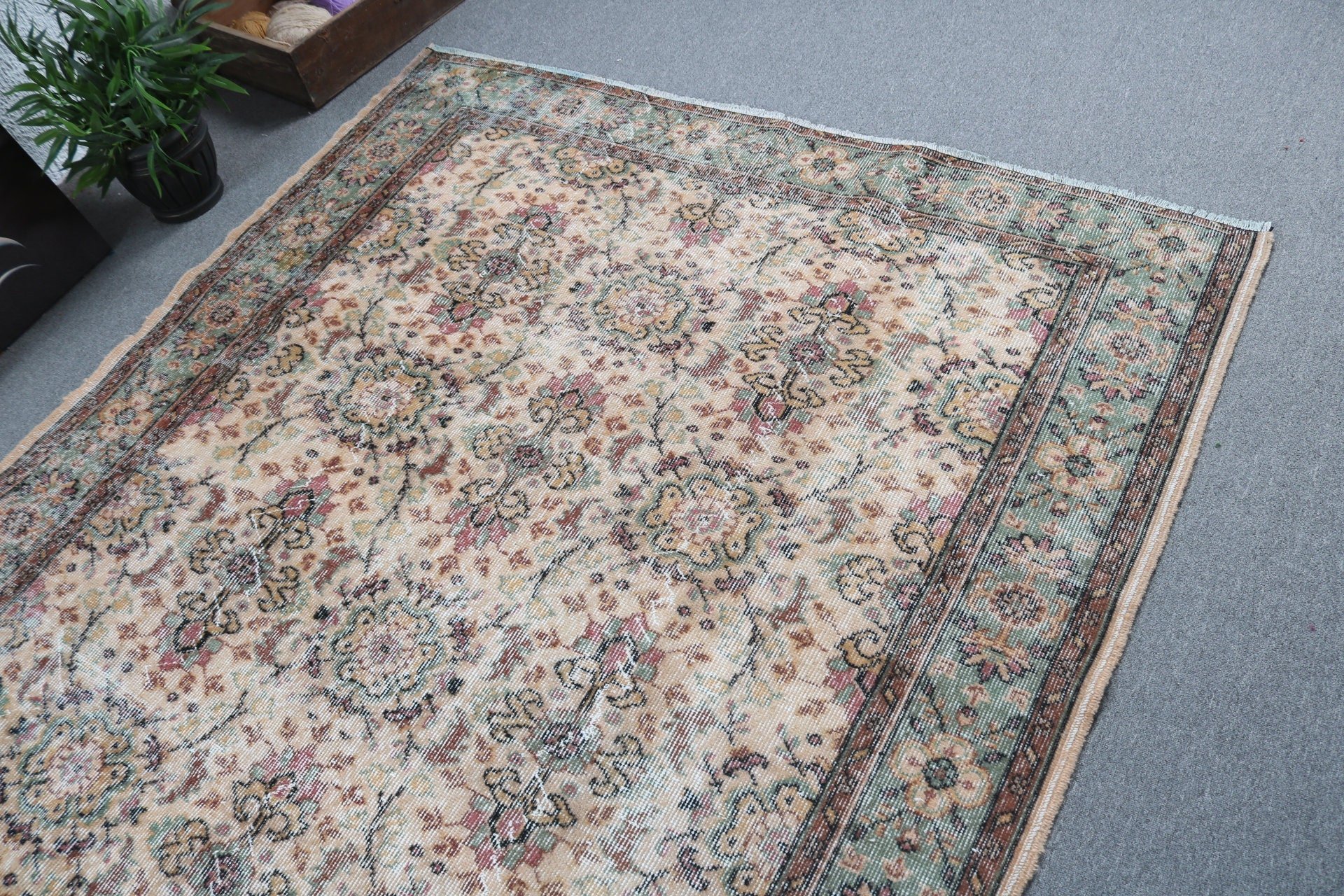 Türk Halıları, Vintage Halı, Aztek Halıları, Antik Halı, 5,8x9,2 ft Büyük Halılar, Kahverengi Anadolu Halıları, Büyük Oushak Halısı, Fas Halısı, Salon Halıları