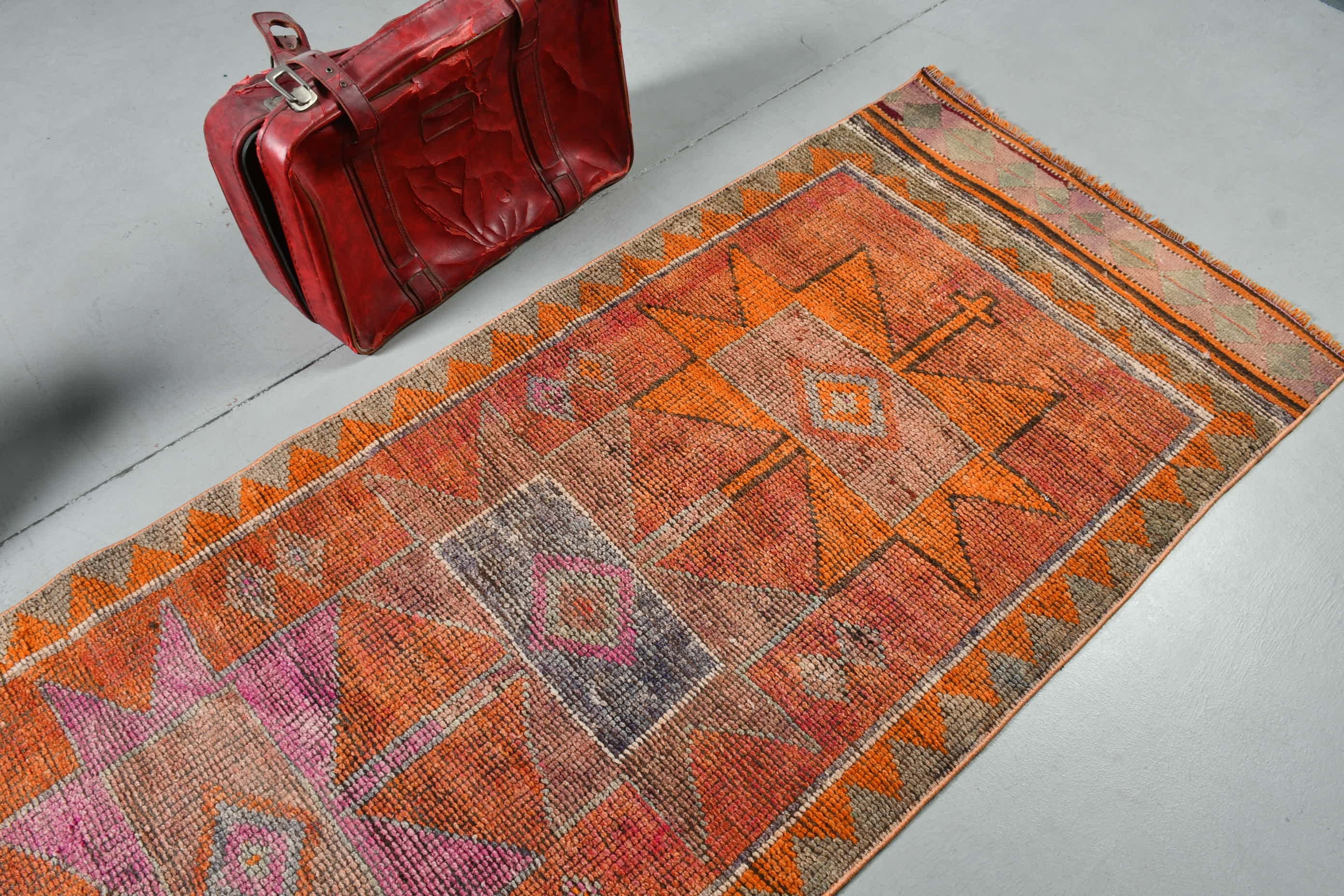 Kitchen Rug, Boho Rug, 3.2x10.7 ft Runner Rug, Orange Oriental Rug, Corridor Rug, Wool Rug, Vintage Rugs, Turkish Rug, Oriental Rug