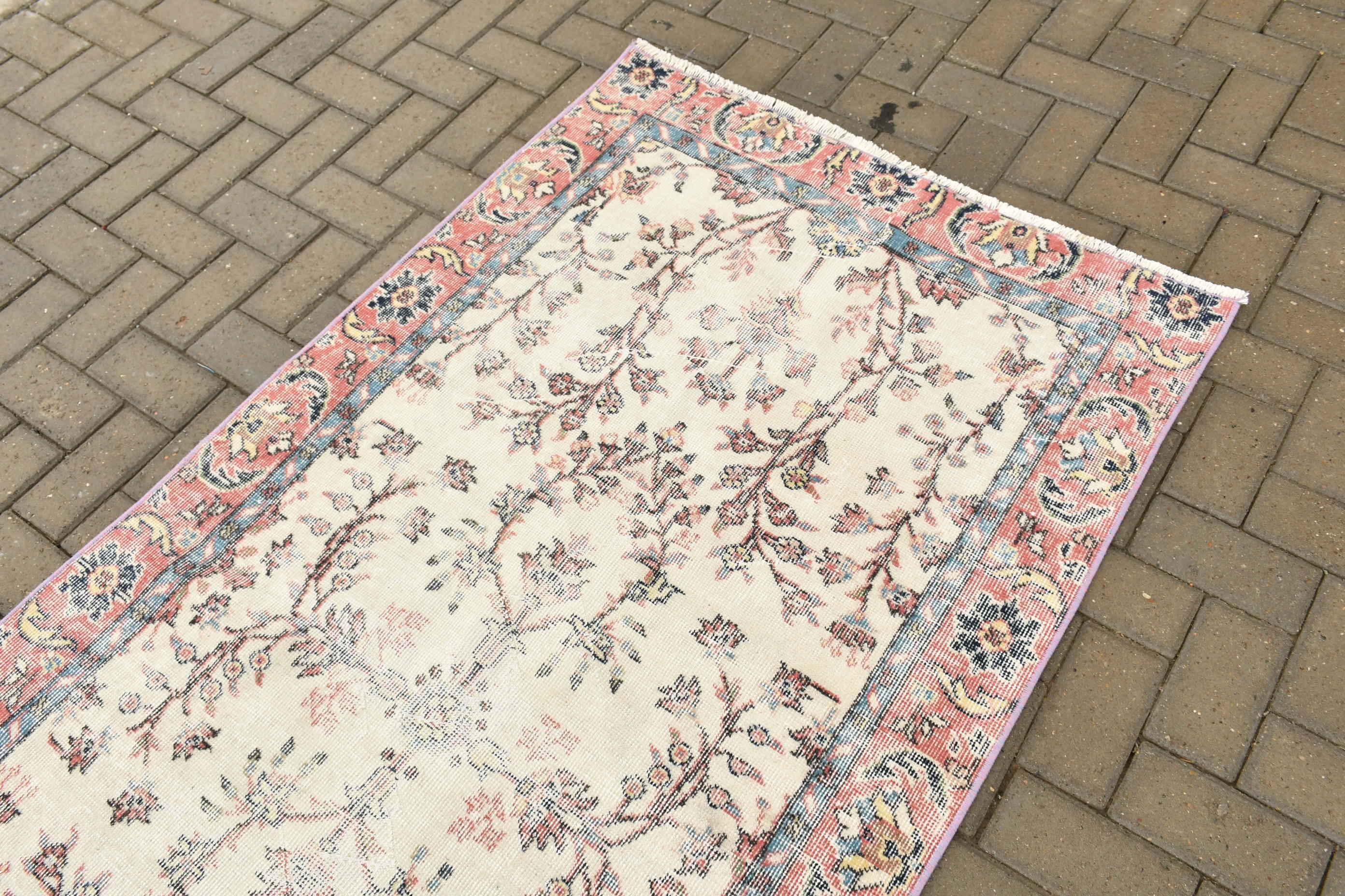 Beige Anatolian Rugs, Turkish Rug, 3.4x6.9 ft Accent Rug, Rugs for Kitchen, Vintage Rugs, Pale Rug, Kitchen Rug, Nursery Rug