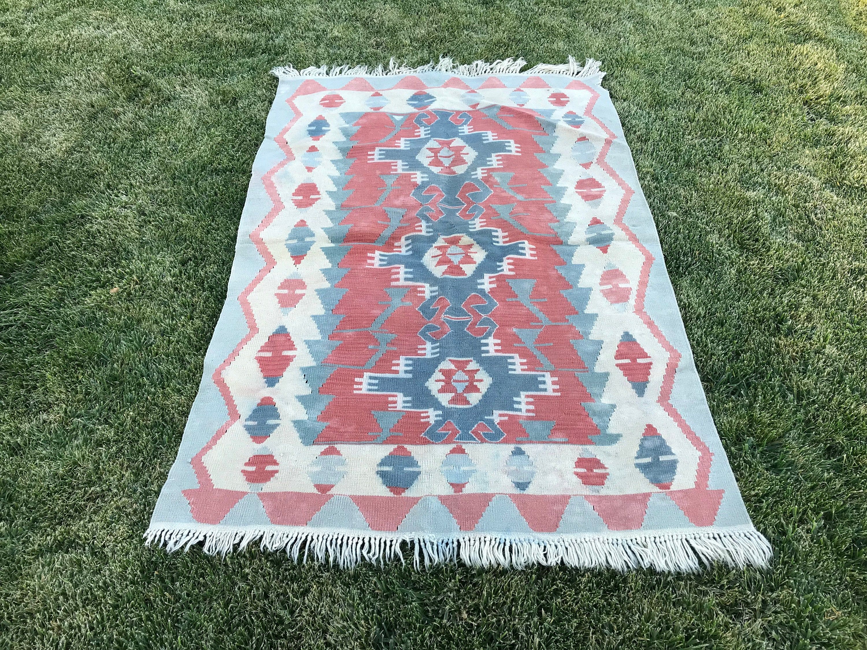 Kilim, Red Antique Rugs, Turkish Rugs, 3.7x5.6 ft Accent Rug, Vintage Rug, Moroccan Rug, Kitchen Rugs, Old Rug, Entry Rug, Nursery Rug