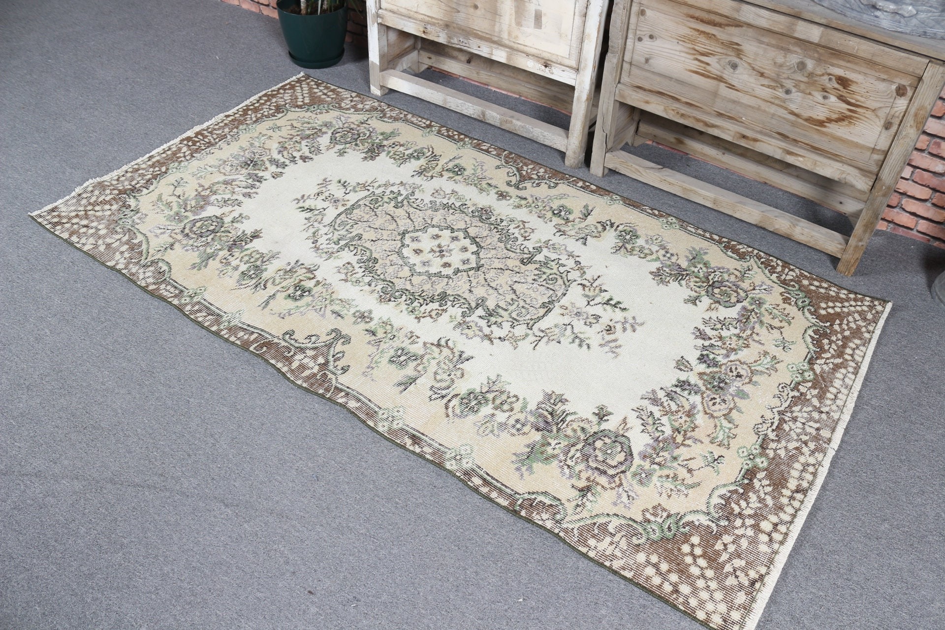 Floor Rug, Beige Moroccan Rug, 3.5x6.6 ft Accent Rugs, Rugs for Nursery, Turkish Rug, Aesthetic Rug, Vintage Rug, Bedroom Rug, Kitchen Rug