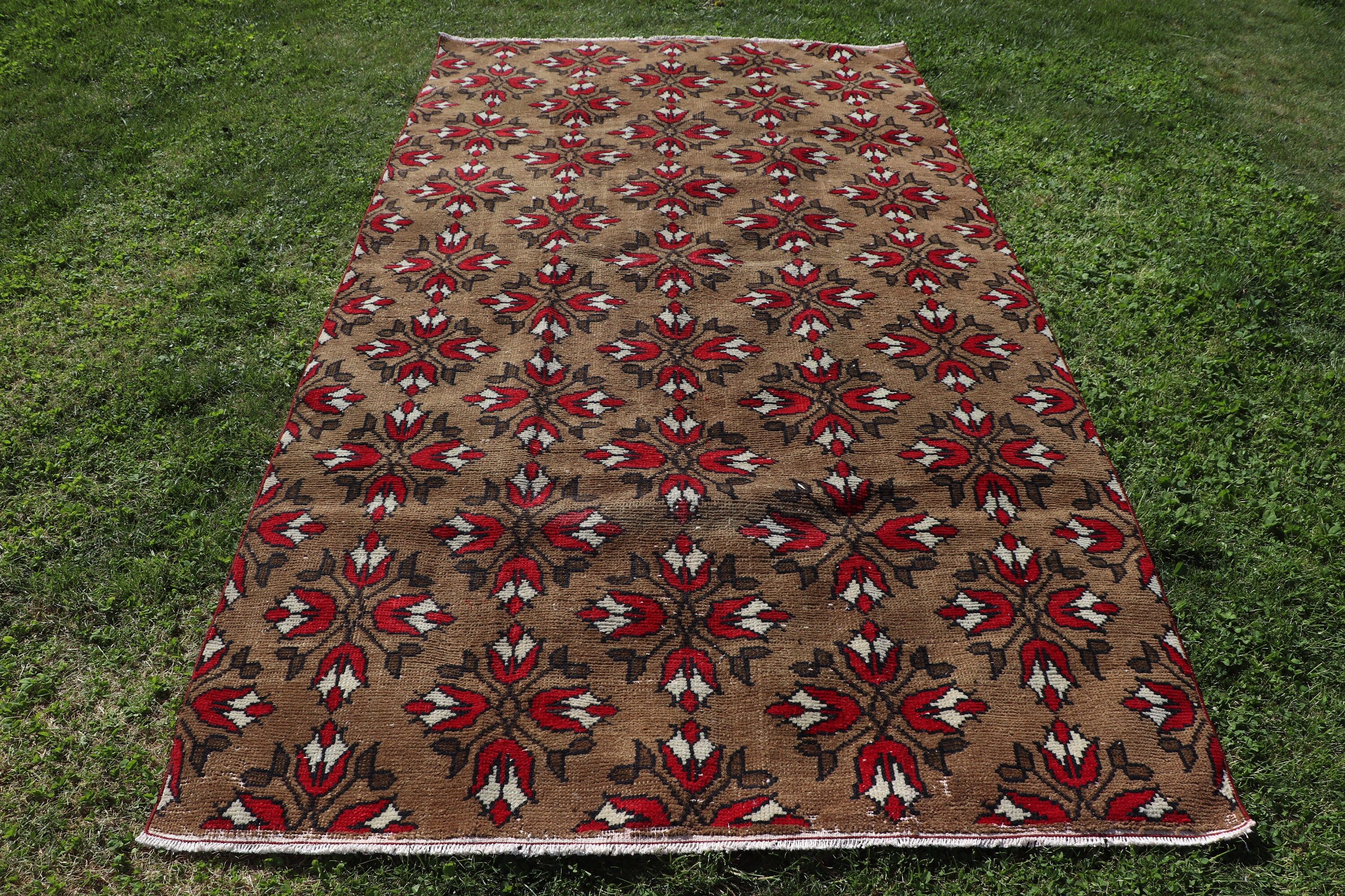 El Dokuma Halılar, Kahverengi Antika Halılar, Türk Halıları, 4.8x8.8 ft Büyük Halı, Yer Halıları, Büyük Oushak Halısı, Yemek Odası Halısı, Vintage Halı