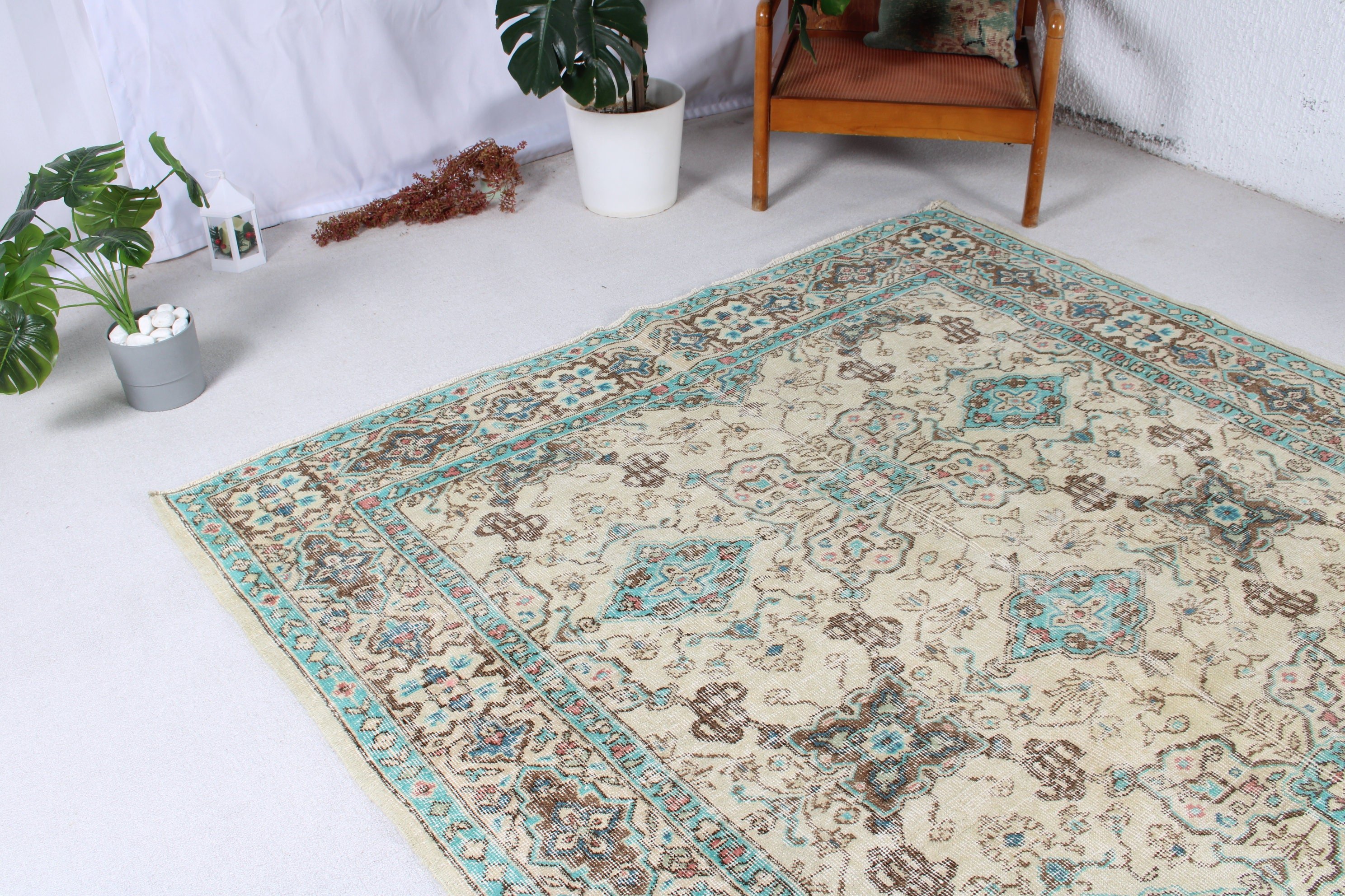 Büyük Oushak Halıları, Kahverengi Geometrik Halı, Türk Halıları, Vintage Halılar, Açıklama Halıları, Büyük Vintage Halı, Düz Dokuma Halı, 6,3x9,2 ft Büyük Halı